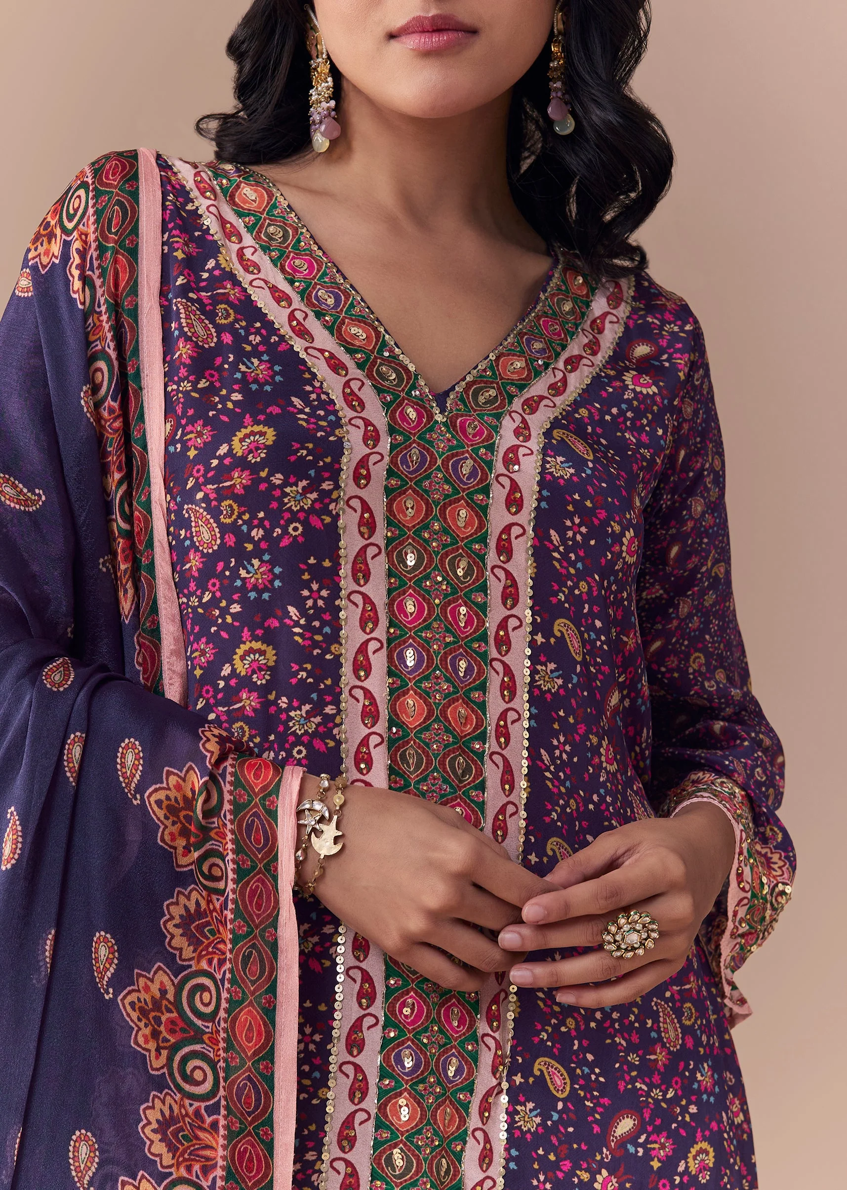 Purple Sequin Embellished Kurta Set - Image 2
