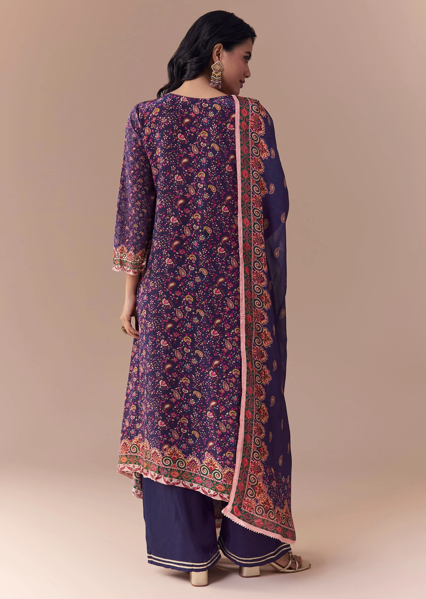 Purple Sequin Embellished Kurta Set - Image 5