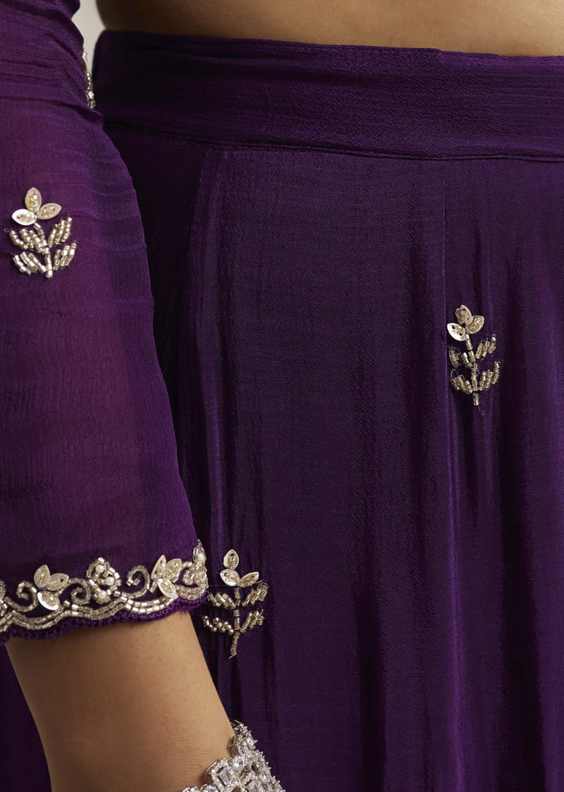 Purple Sequin Embroidered Palazzo Set With Dupatta - Image 6