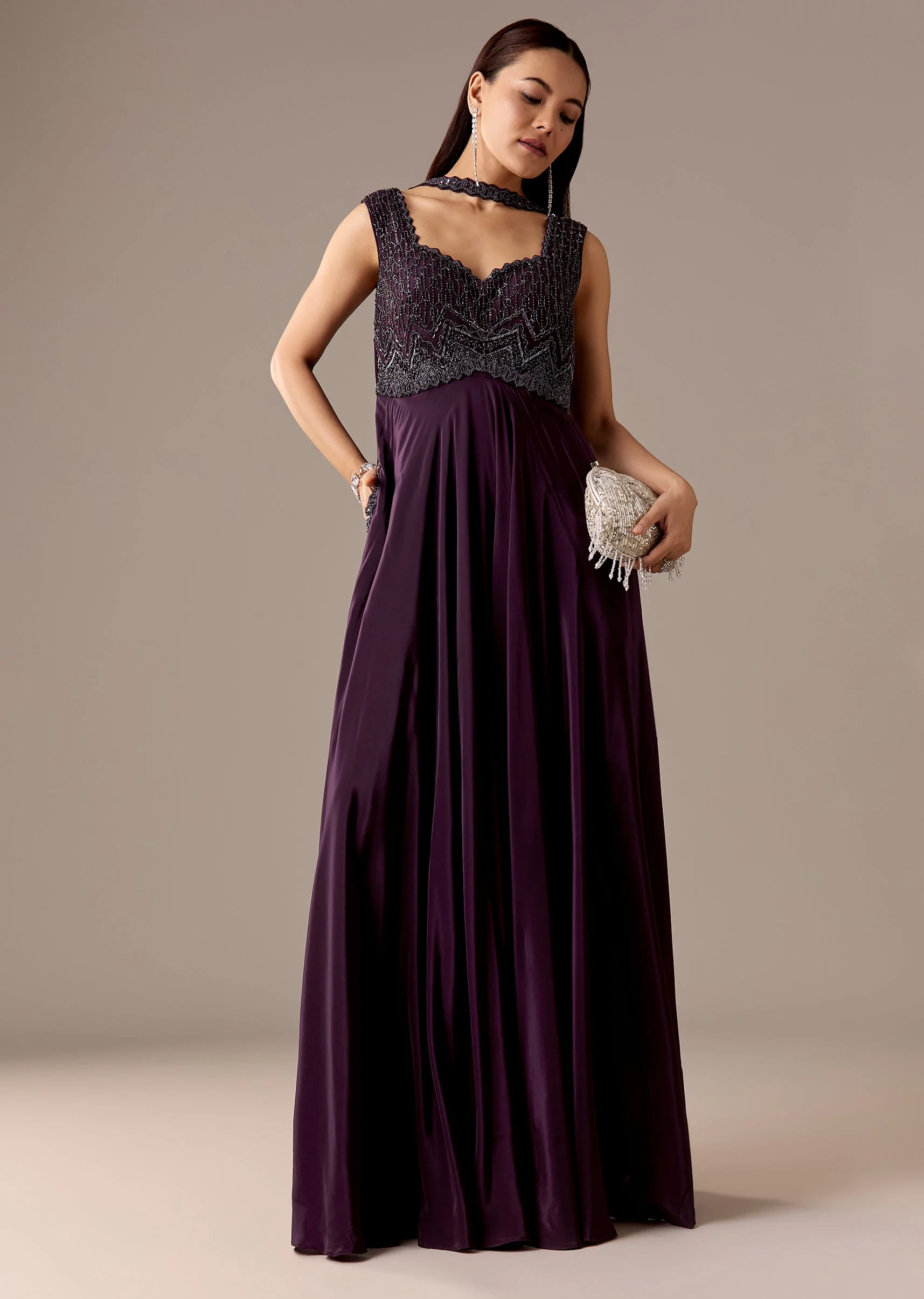 Purple Sequin Jumpsuit With Dupatta - Image 3