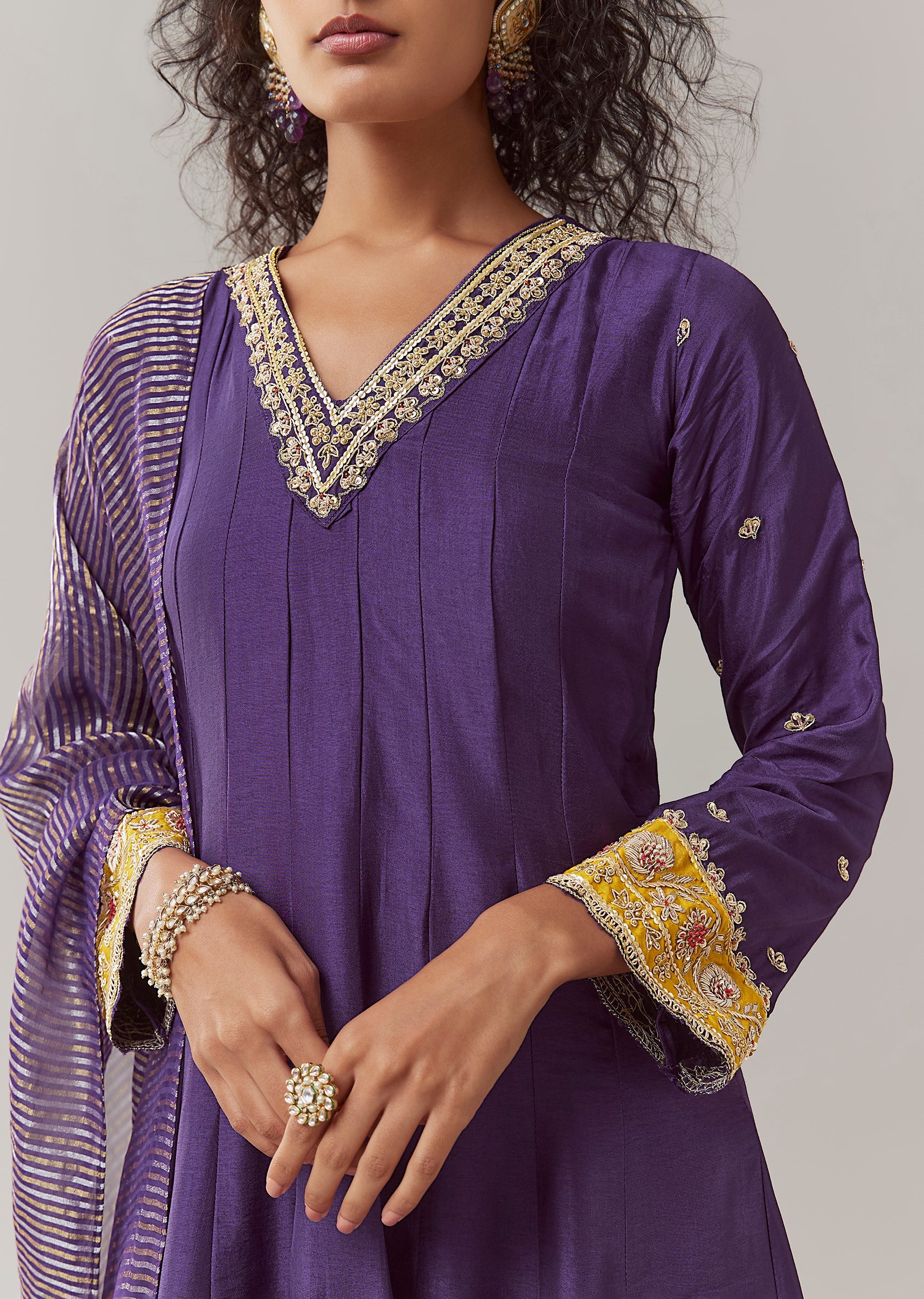 Purple Sequin Work Silk Anarkali Set - Image 2