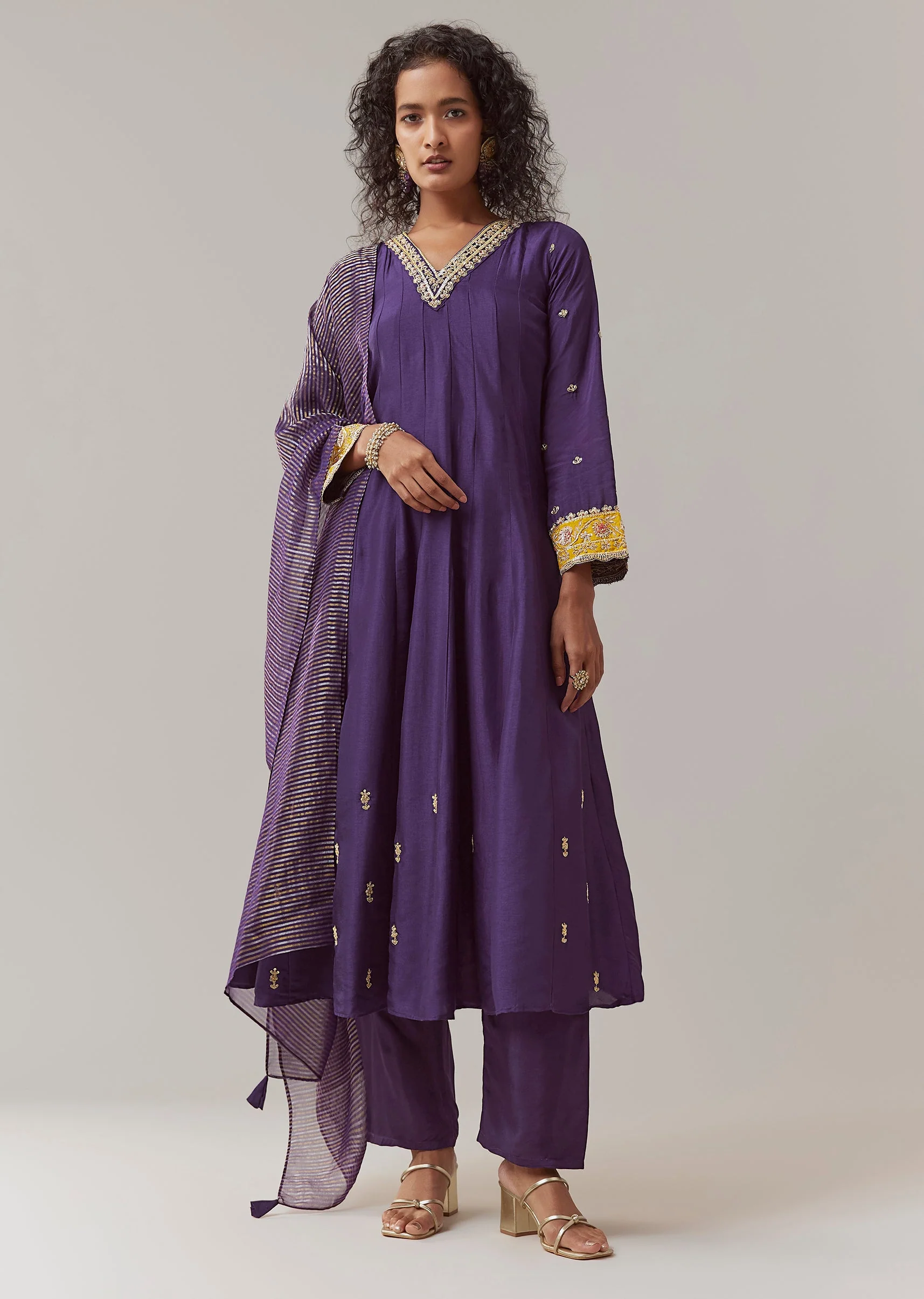 Purple Sequin Work Silk Anarkali Set - Image 3