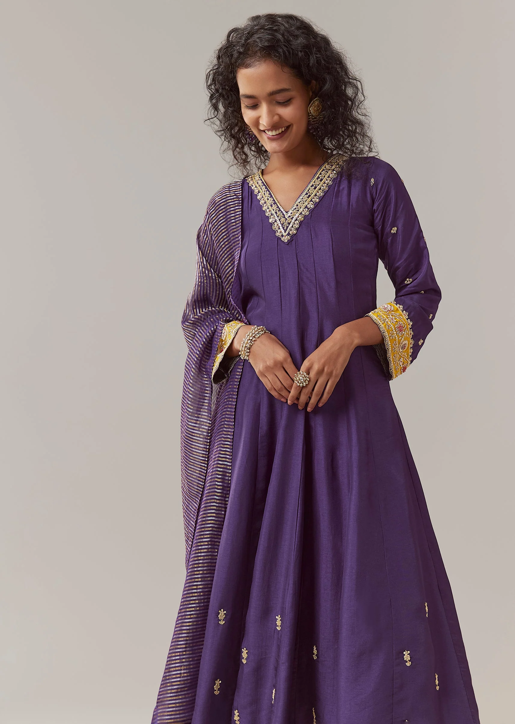 Purple Sequin Work Silk Anarkali Set - Image 4