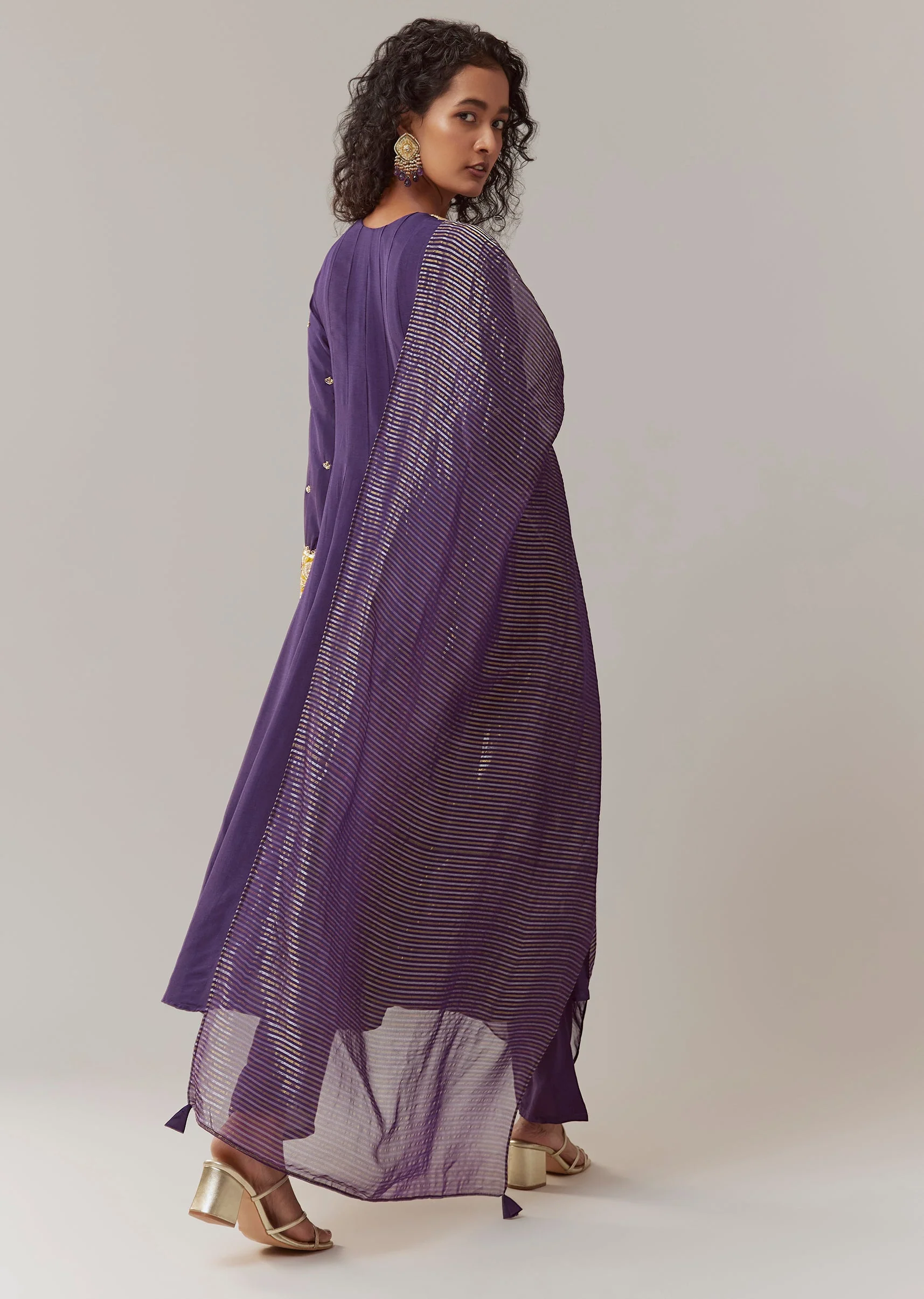 Purple Sequin Work Silk Anarkali Set - Image 5
