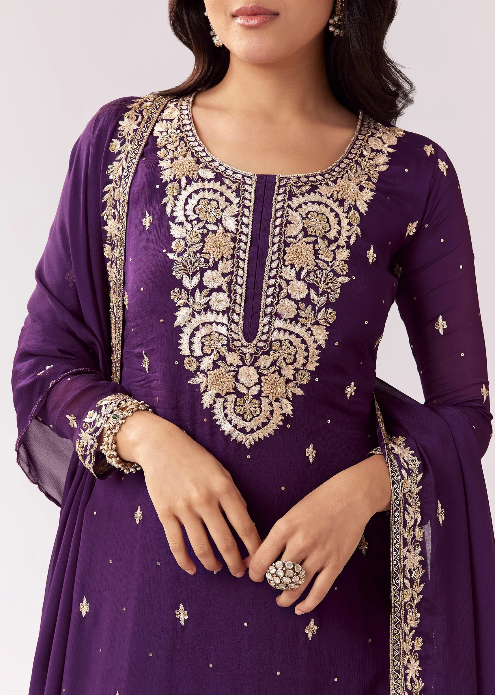 Purple Sharara Set With Zari Sequin Work - Image 2