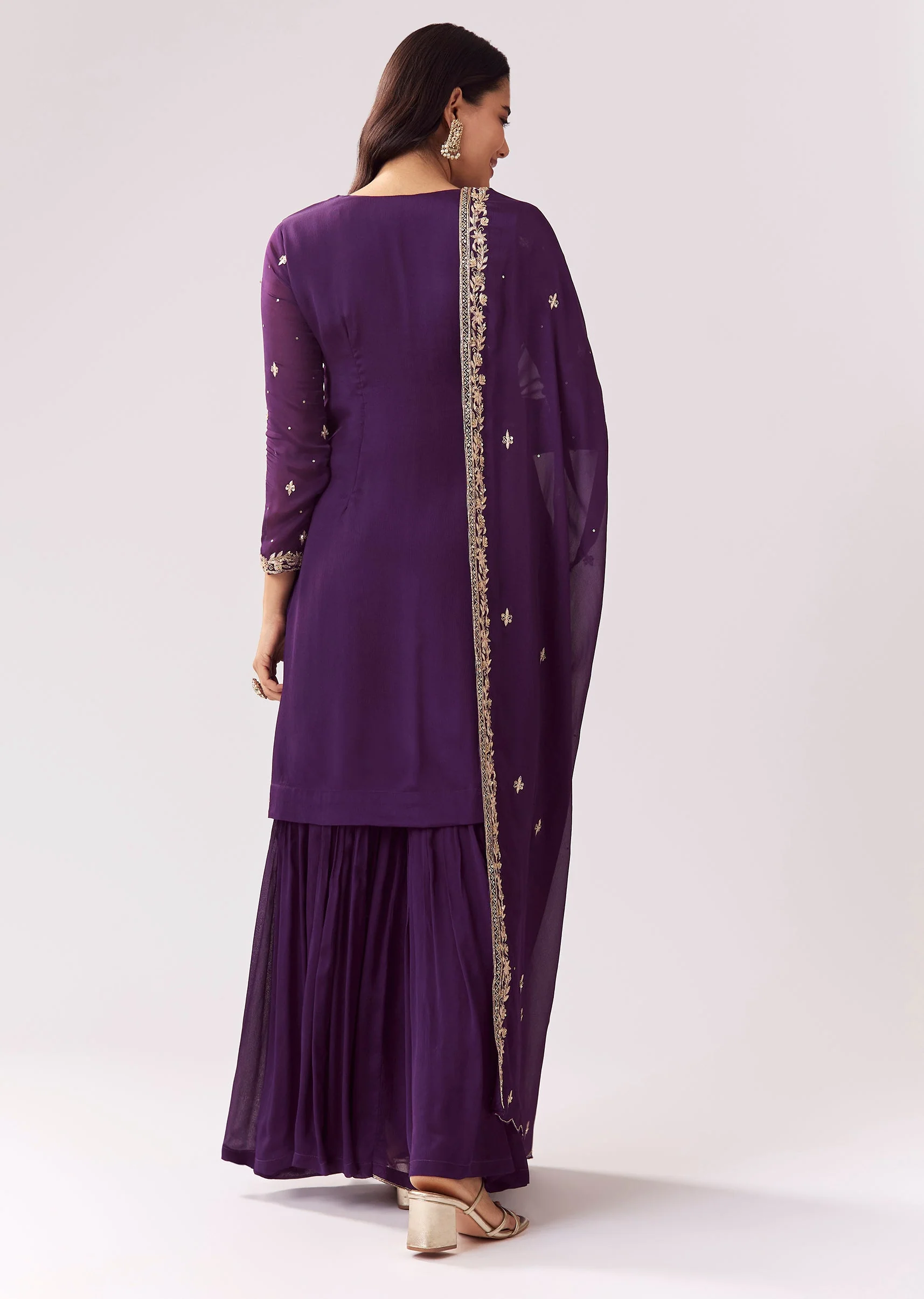 Purple Sharara Set With Zari Sequin Work - Image 5