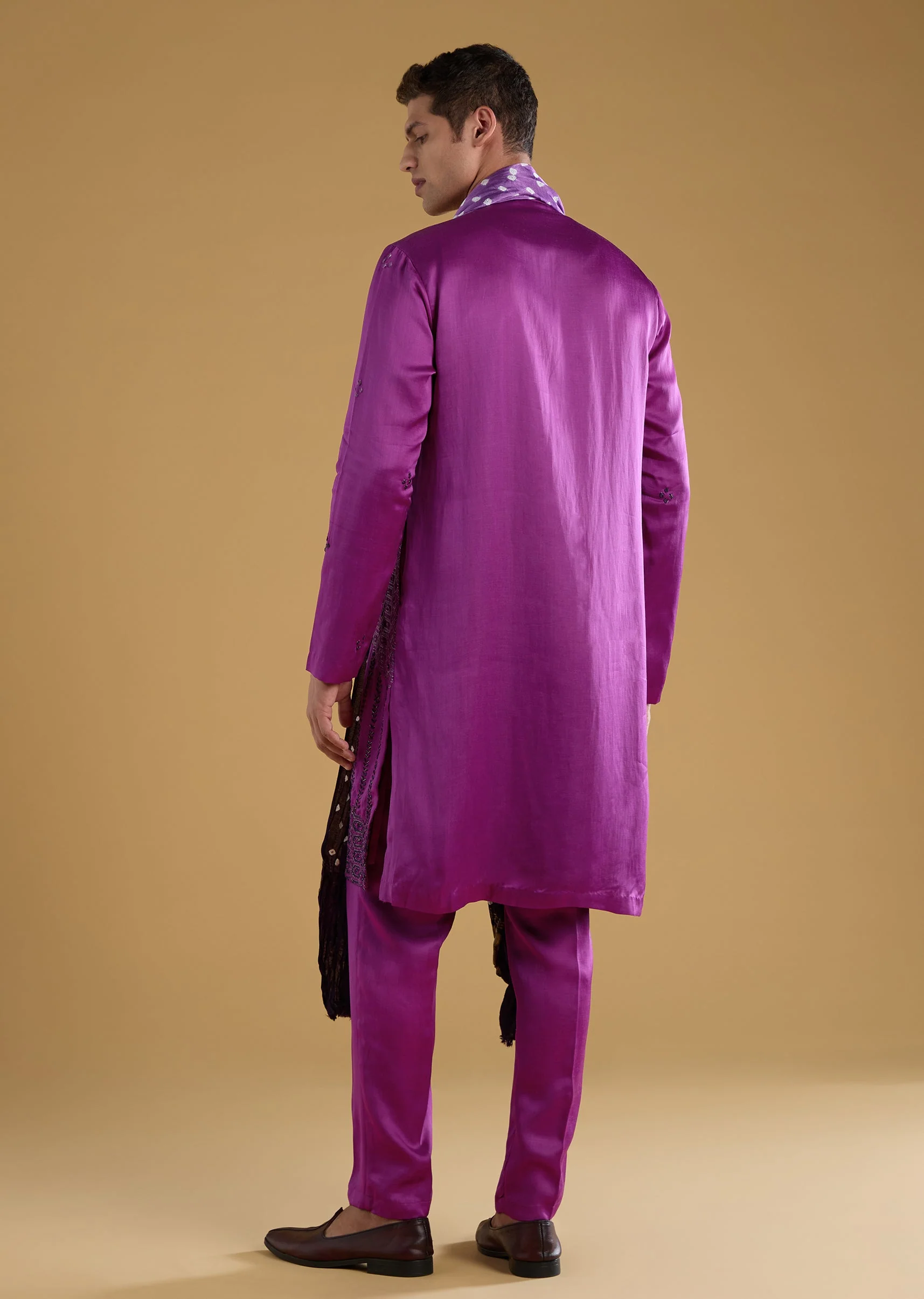 Purple Silk Embroidered Men's Kurta Set with Dupatta - Image 5