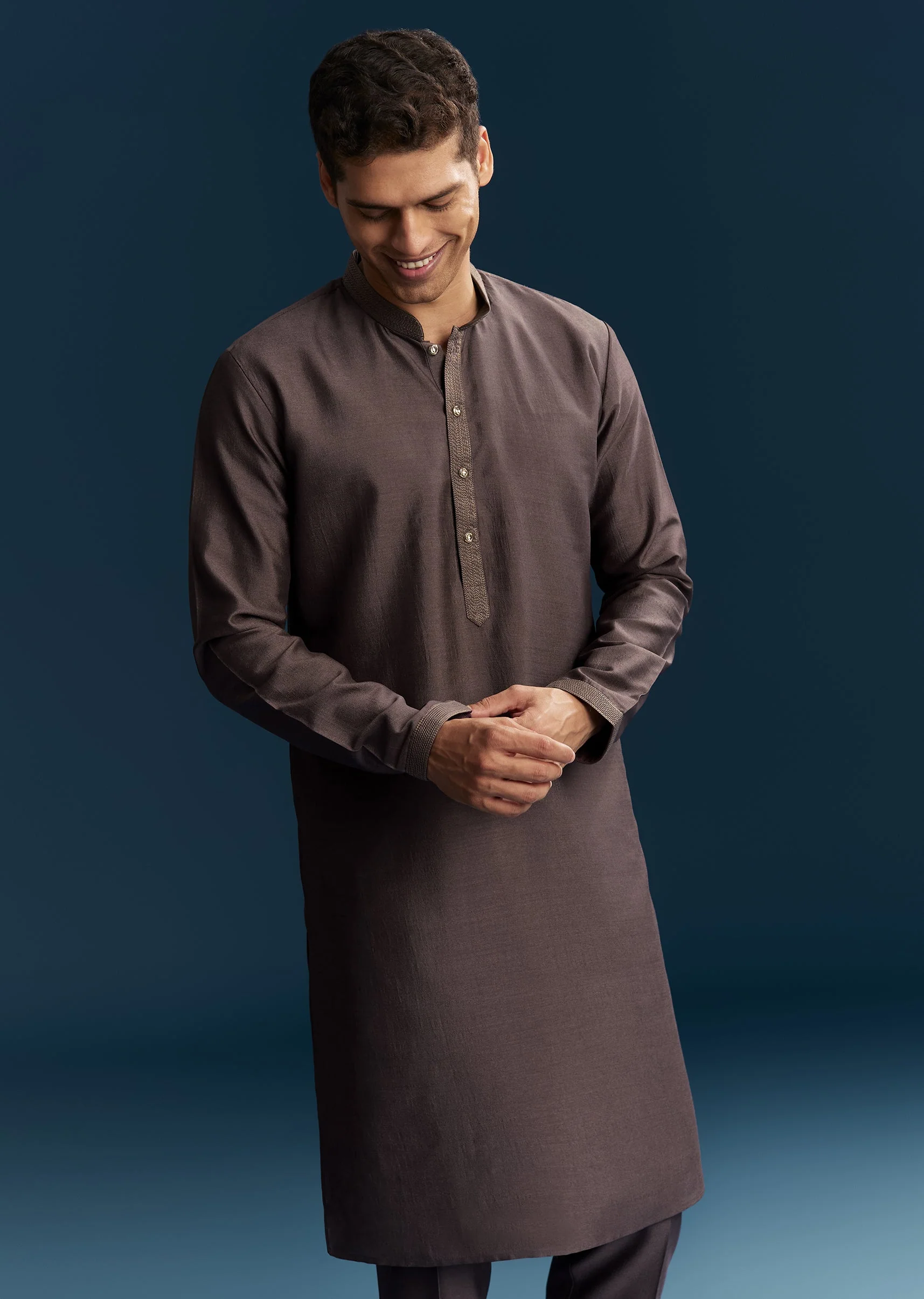 Purple Silk Kurta Jacket Set With Thread Detail Work - Image 6