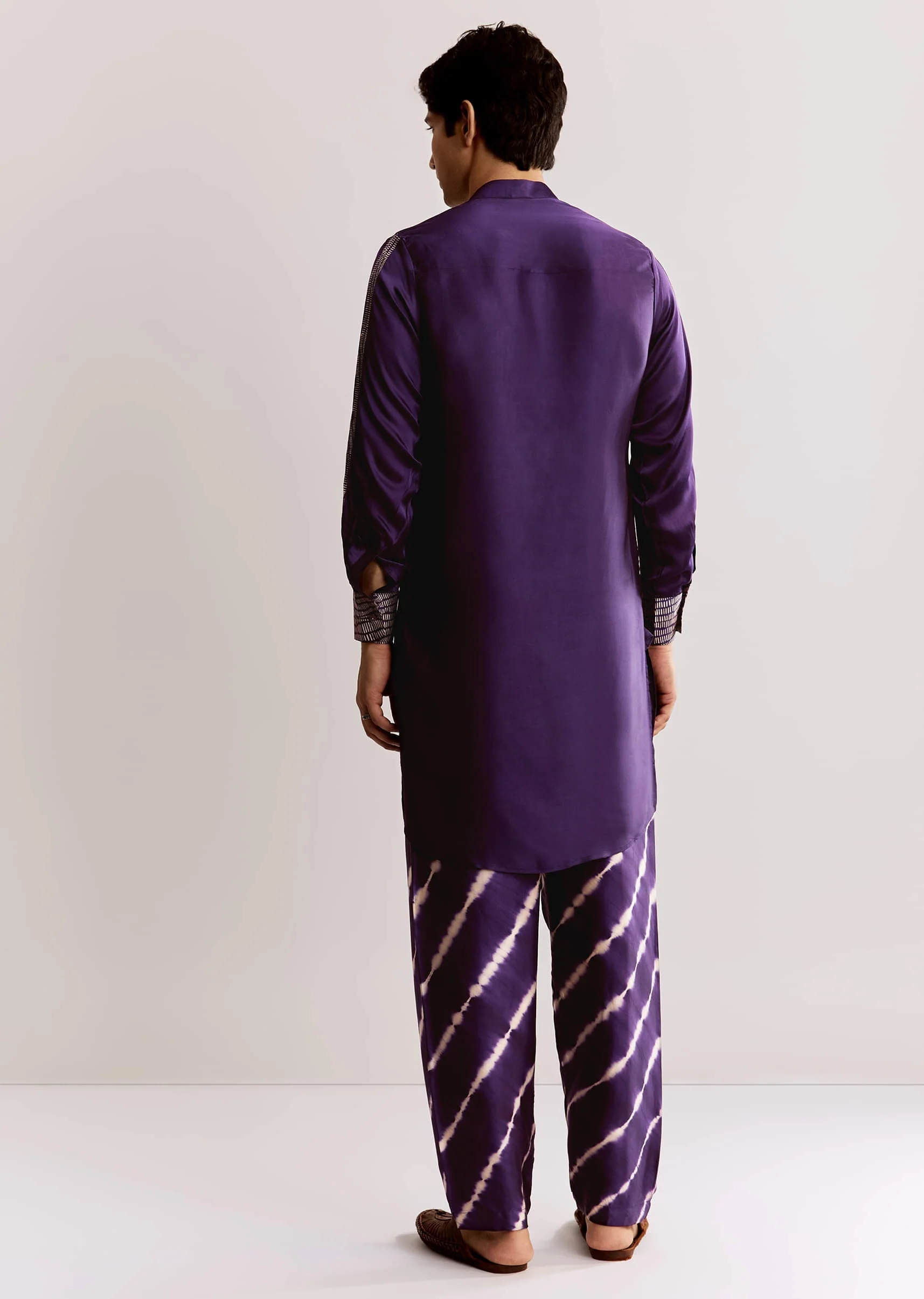 Purple Silk Kurta Set With Ajrakh Print - Image 5