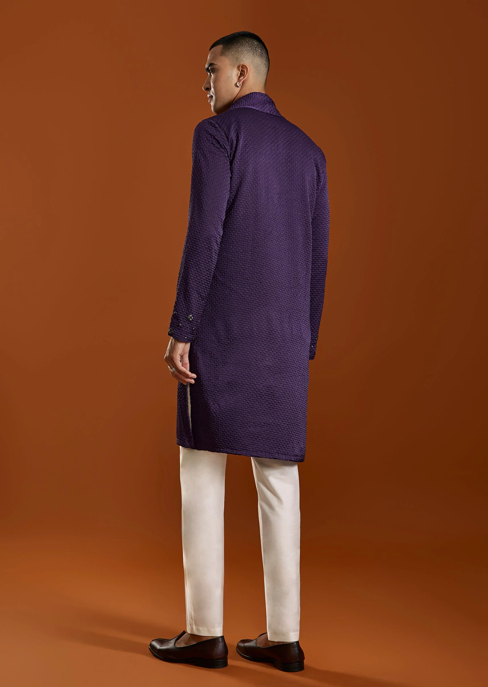 Purple Silk Kurta Set With Dupatta - Image 4