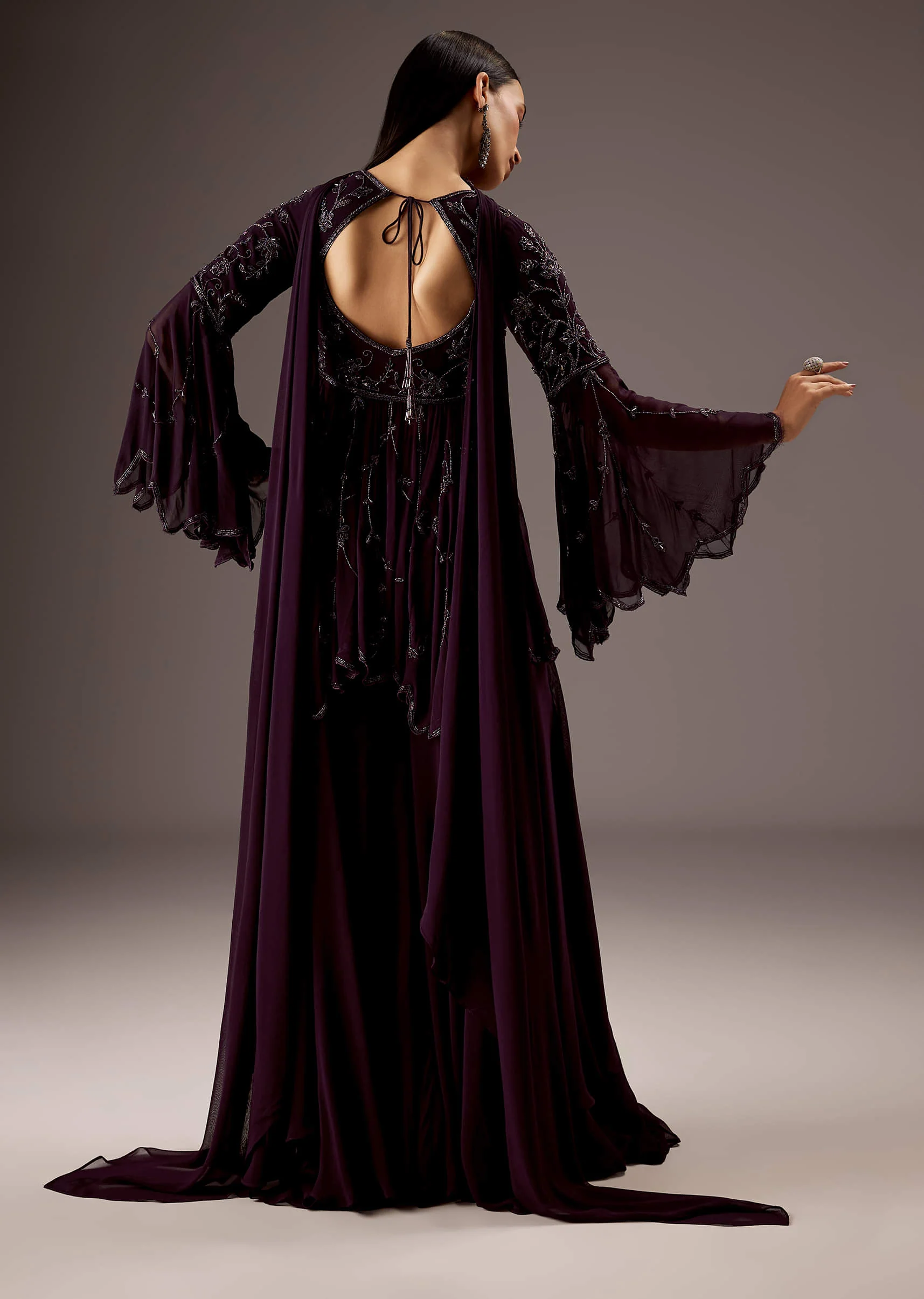 Purple Silk Palazzo Suit With Elegant Hand Work - Image 2