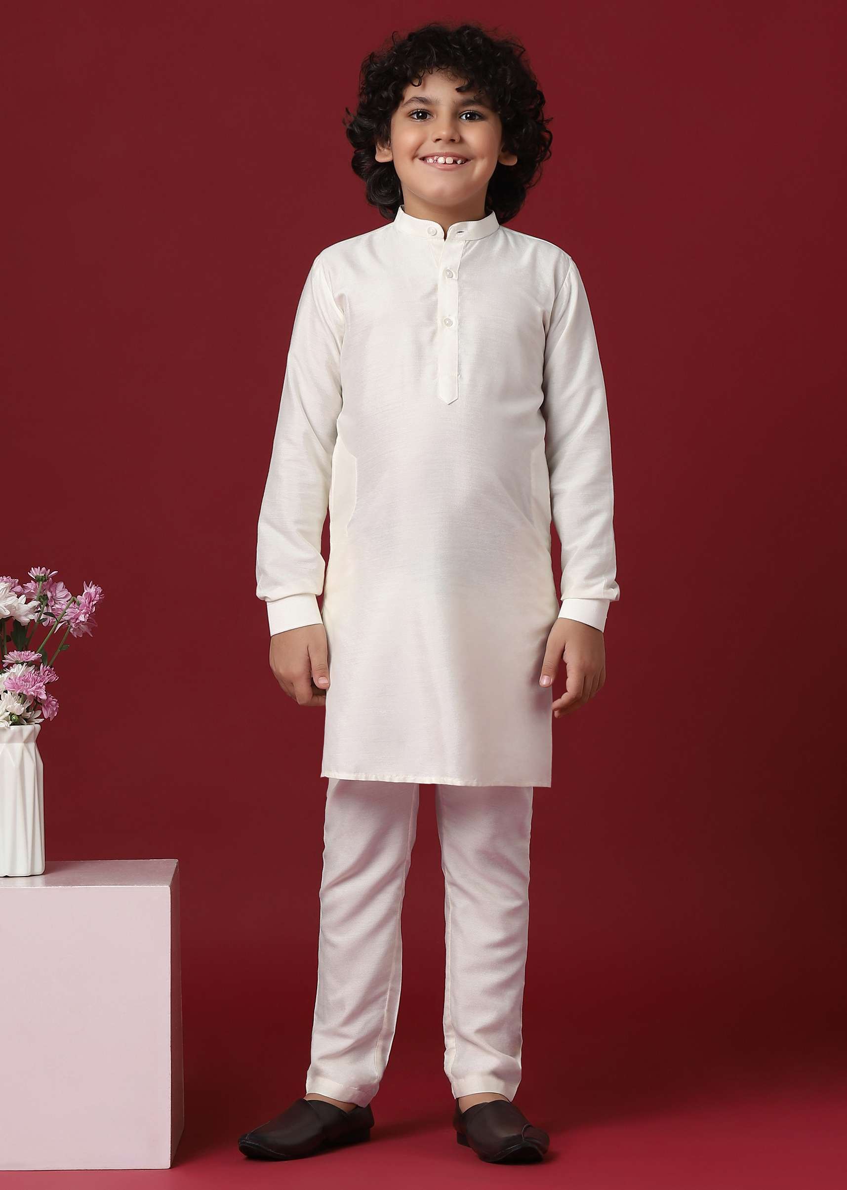 Purple Silk Printed Jacket Kurta Set for Boys - Image 5
