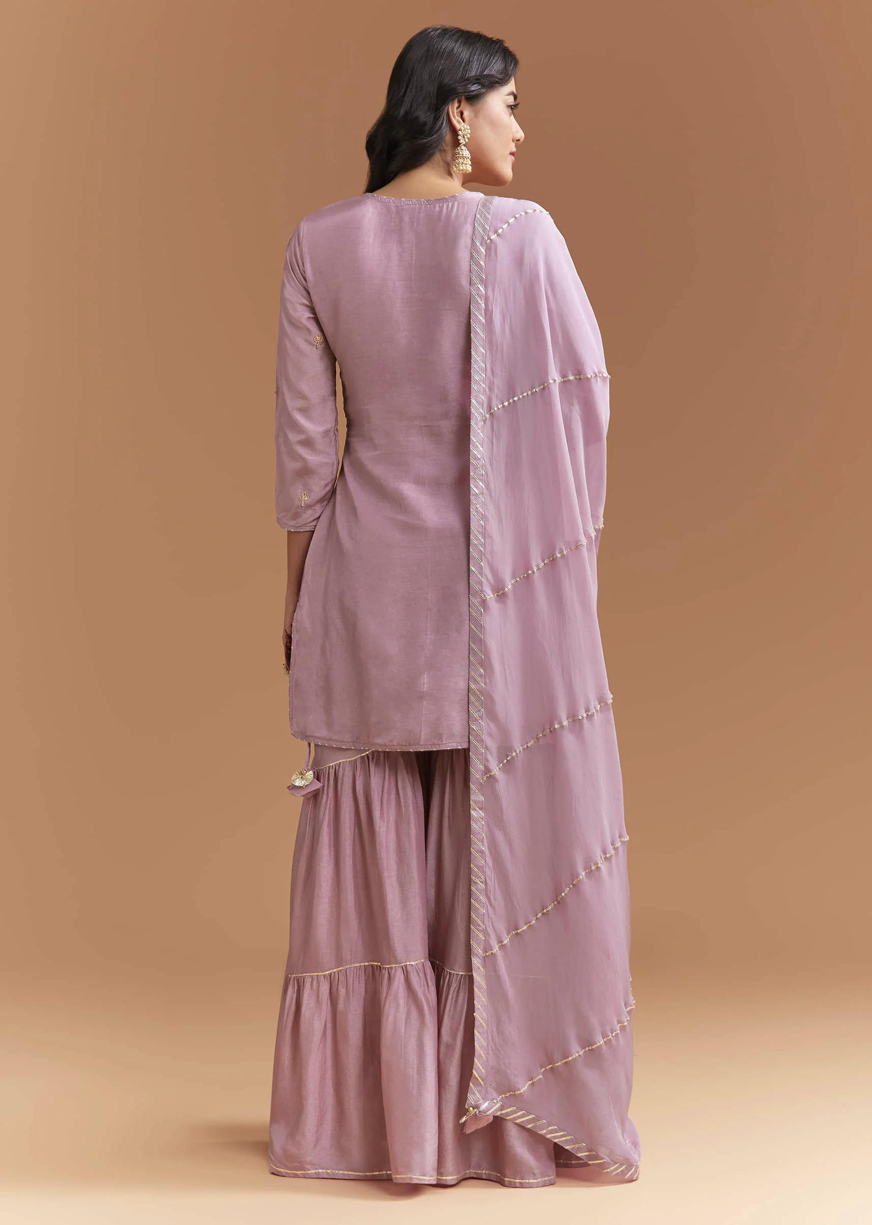 Purple Silk Sharara Suit With Intricate Gota Work - Image 3