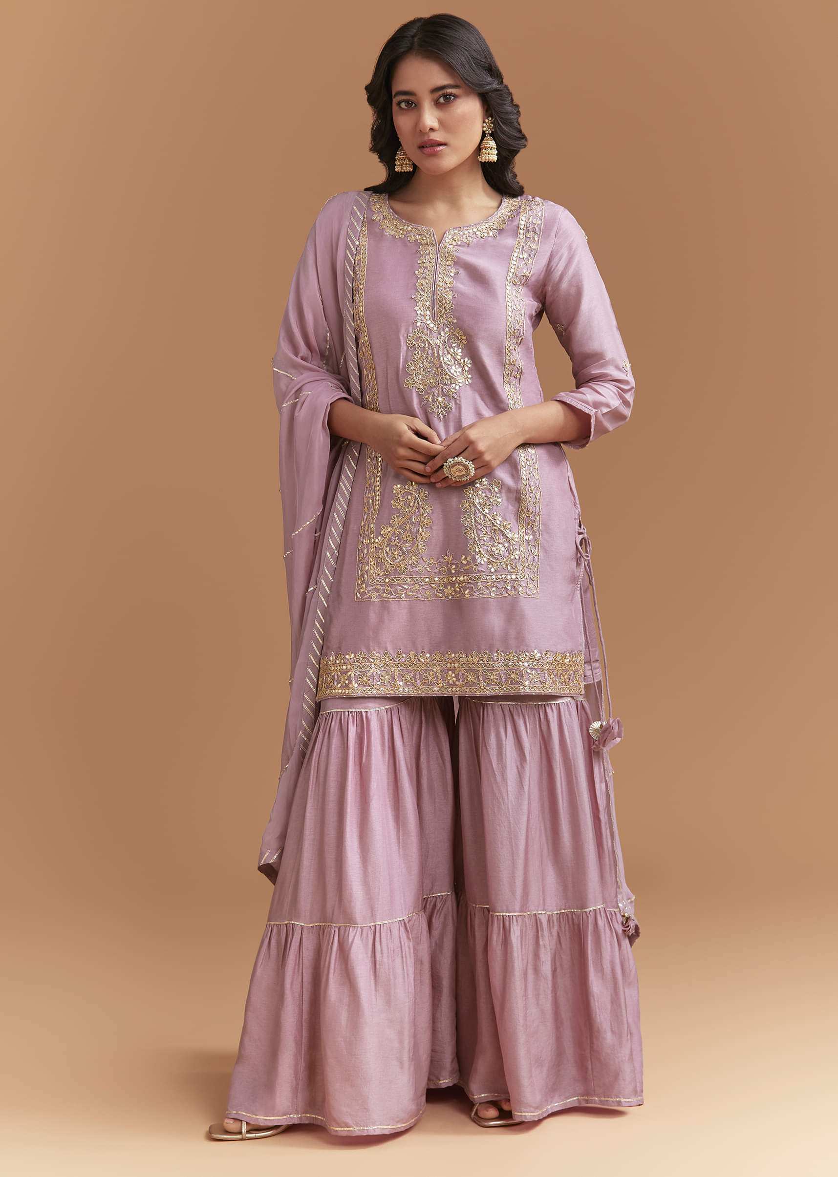 Purple Silk Sharara Suit With Intricate Gota Work - Image 4