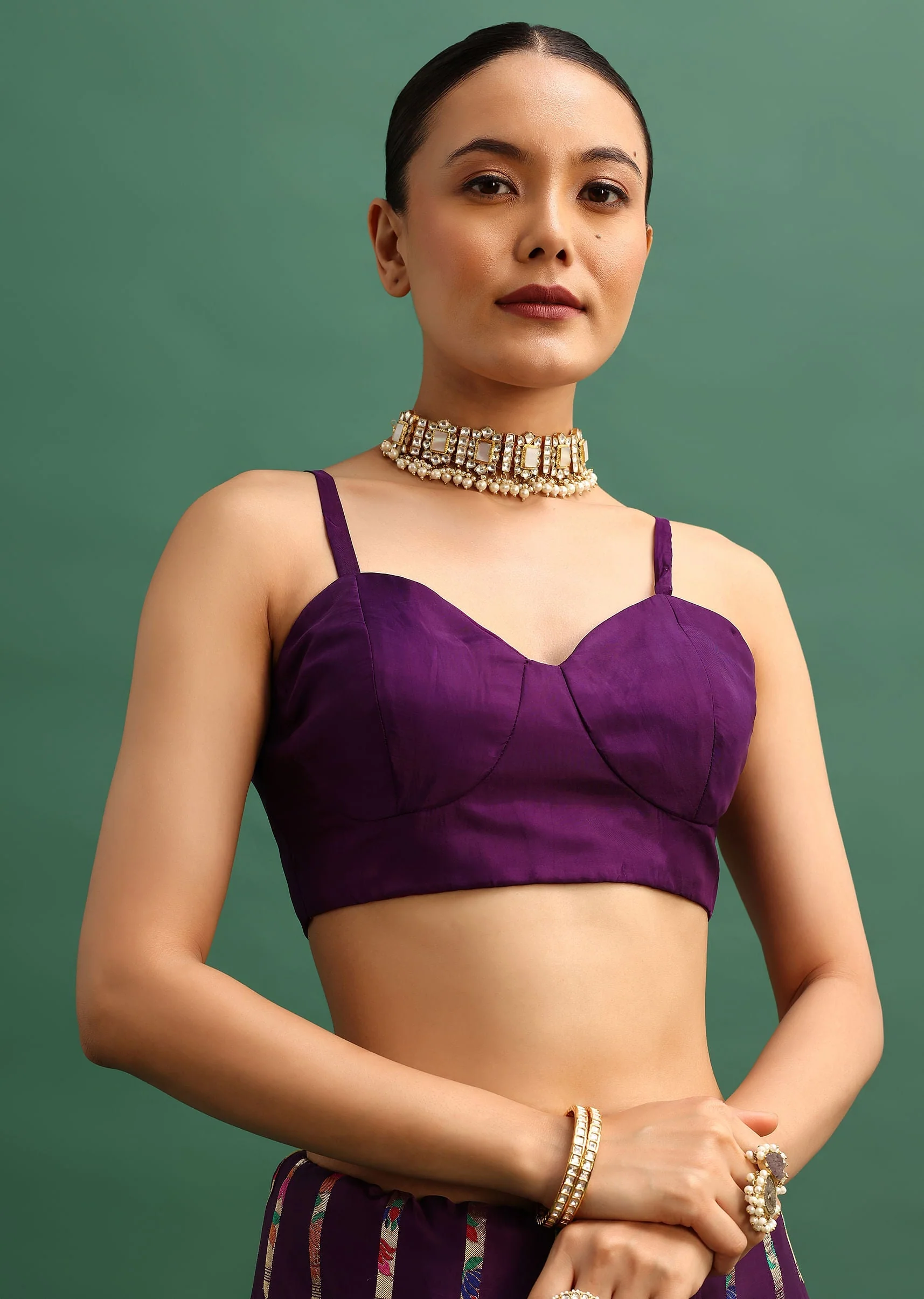 Purple Silk Woven Bandhani Saree With Paithani Border Pallu And Unstitched Blouse - Image 7
