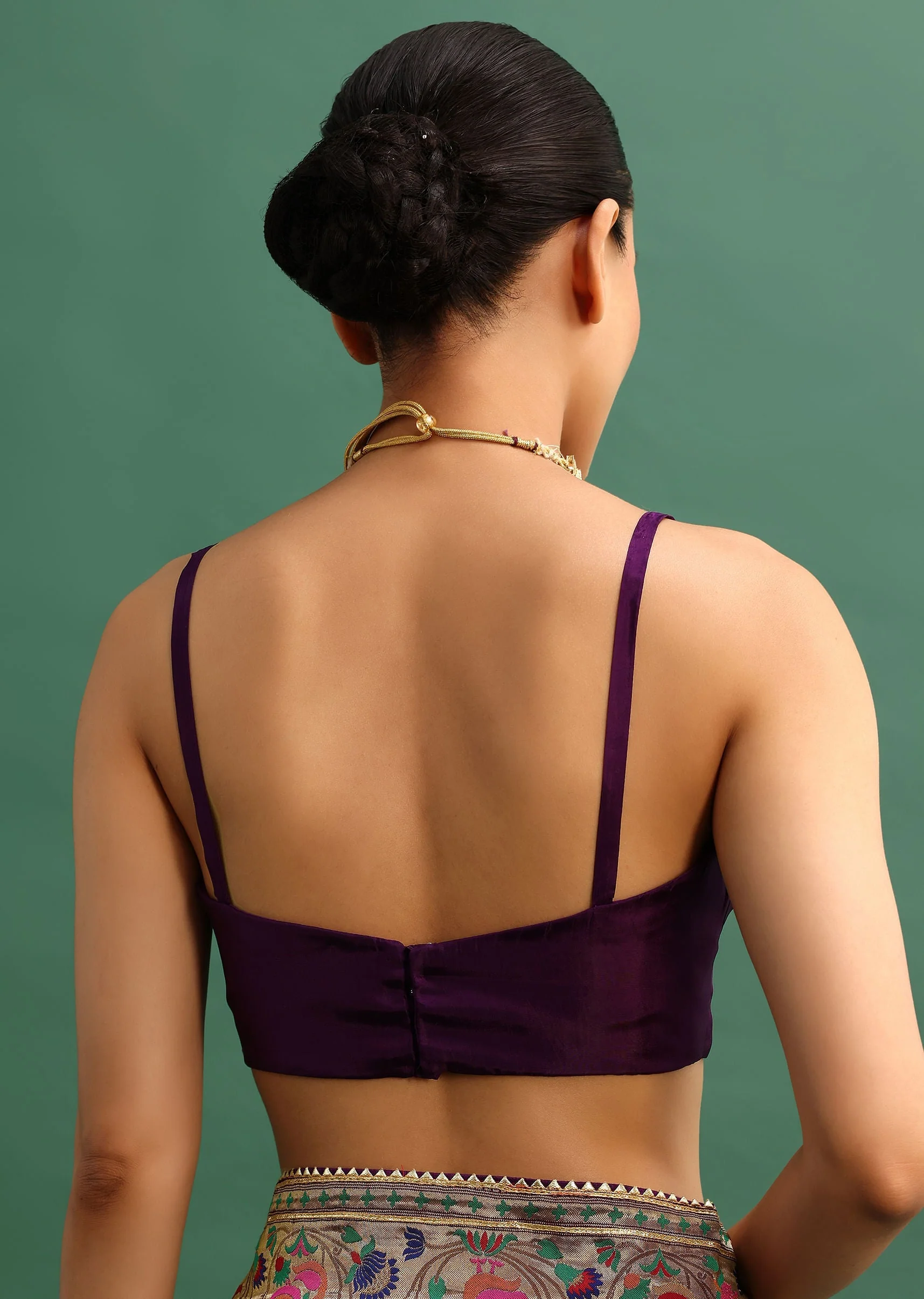 Purple Silk Woven Bandhani Saree With Paithani Border Pallu And Unstitched Blouse - Image 8