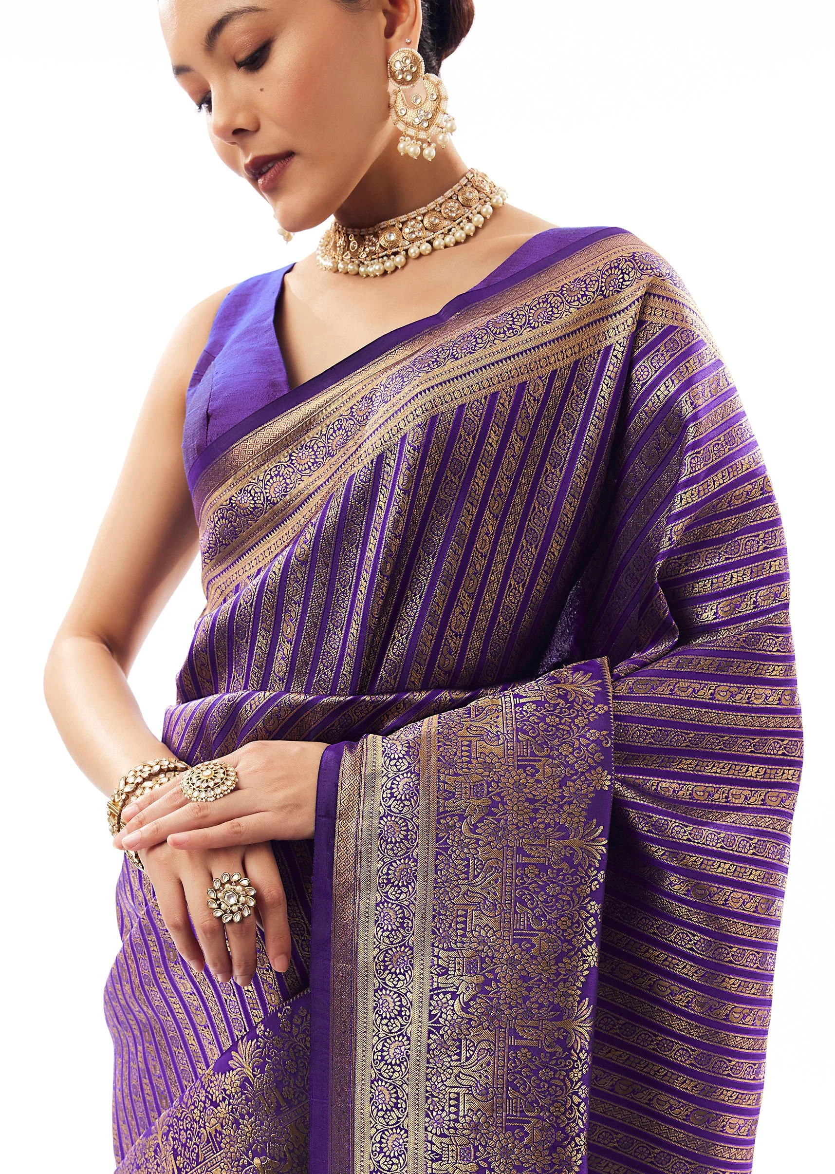 Purple Silk Woven Saree With Statement Border - Image 2