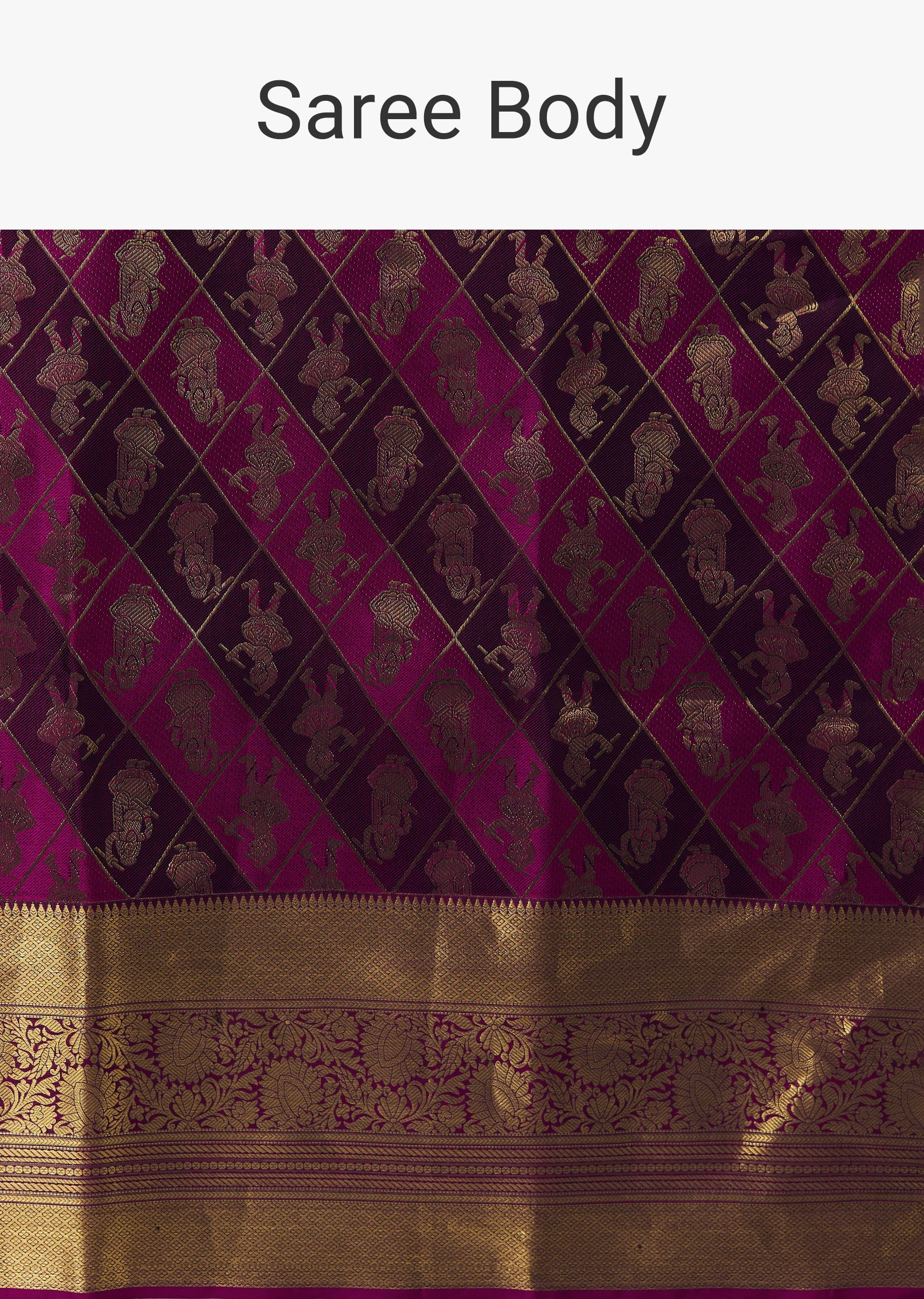 Purple South Silk Woven Saree With Geometric Weave And Antique Gold Border - Image 7