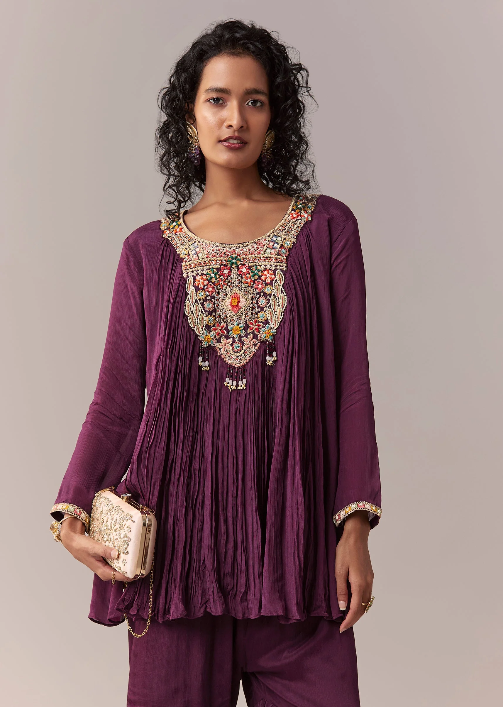 Purple Thread & Moti Cape-Style Sharara Set - Image 4