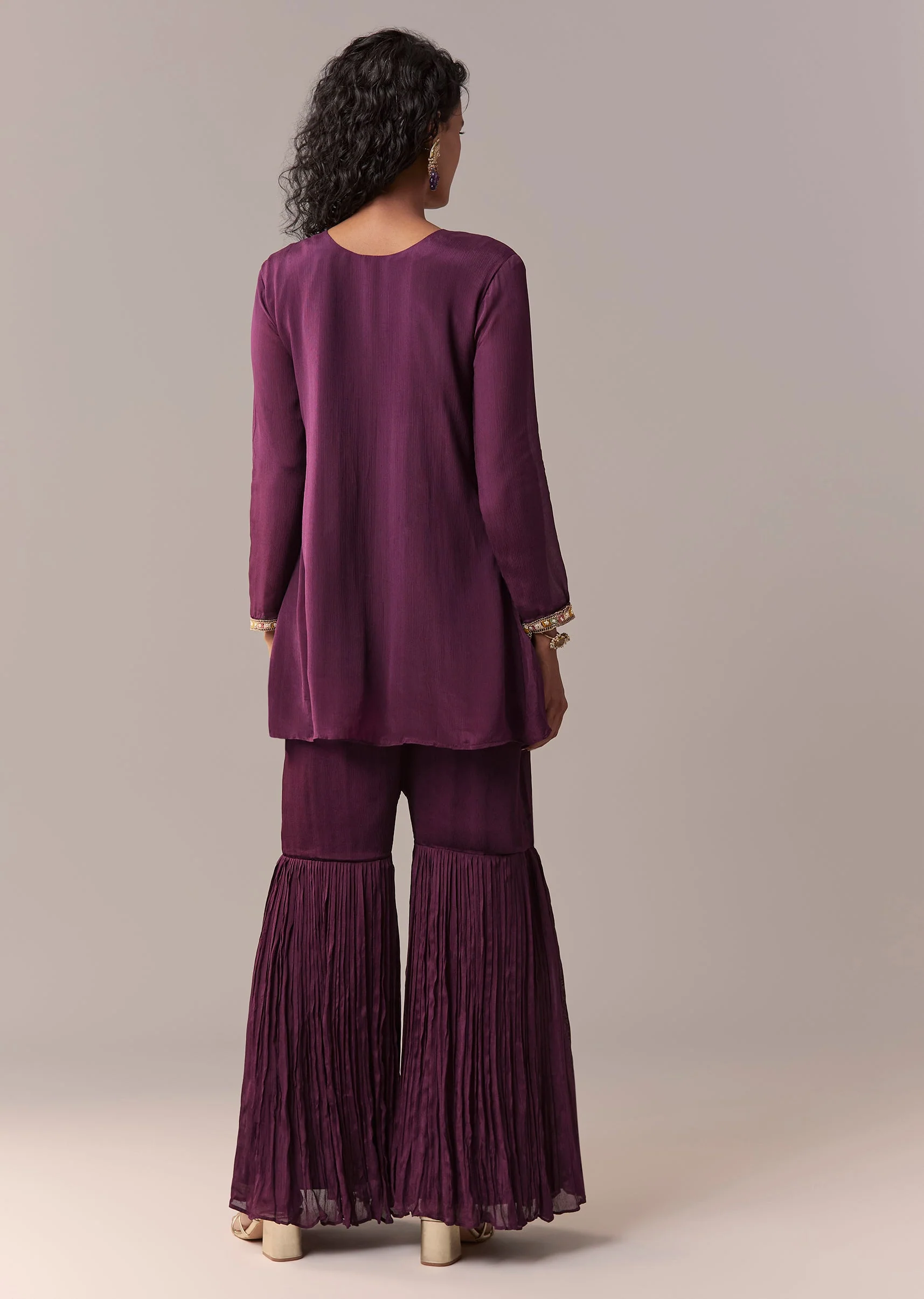Purple Thread & Moti Cape-Style Sharara Set - Image 5