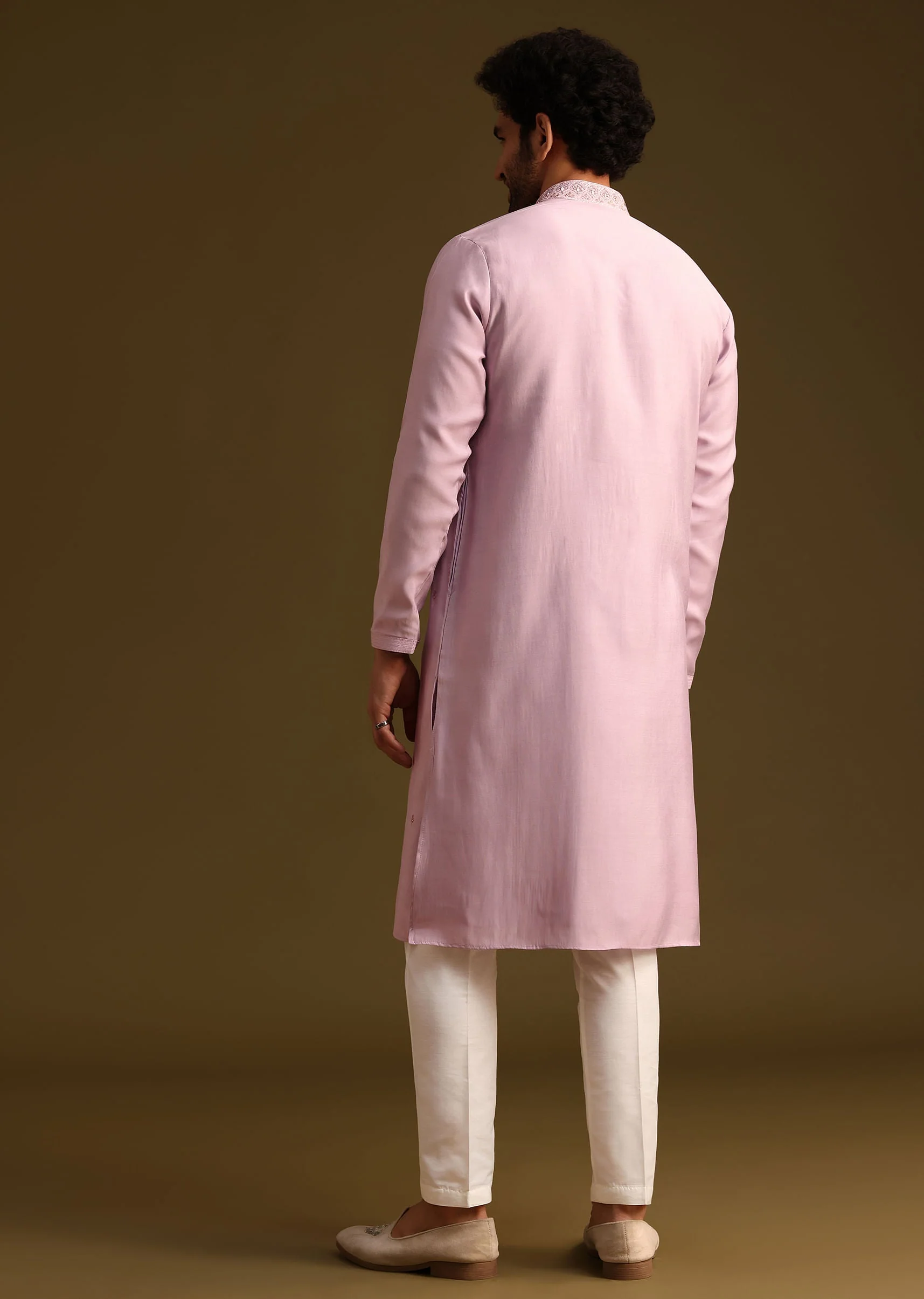 Purple Threadwork Kurta Pant Set With Embroidered Yoke - Image 5