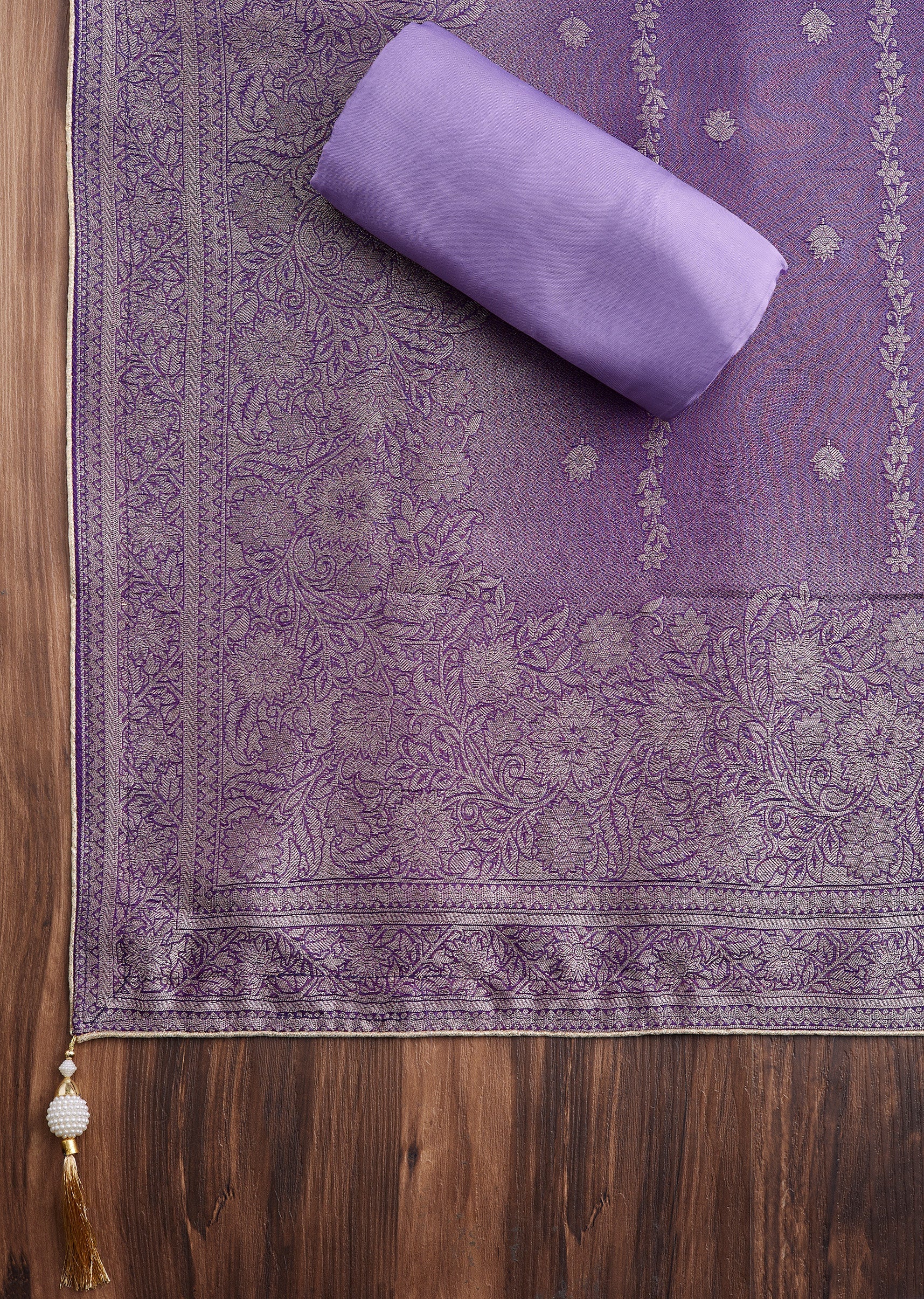 Purple Tissue Embroidered Unstitched Suit - Image 4