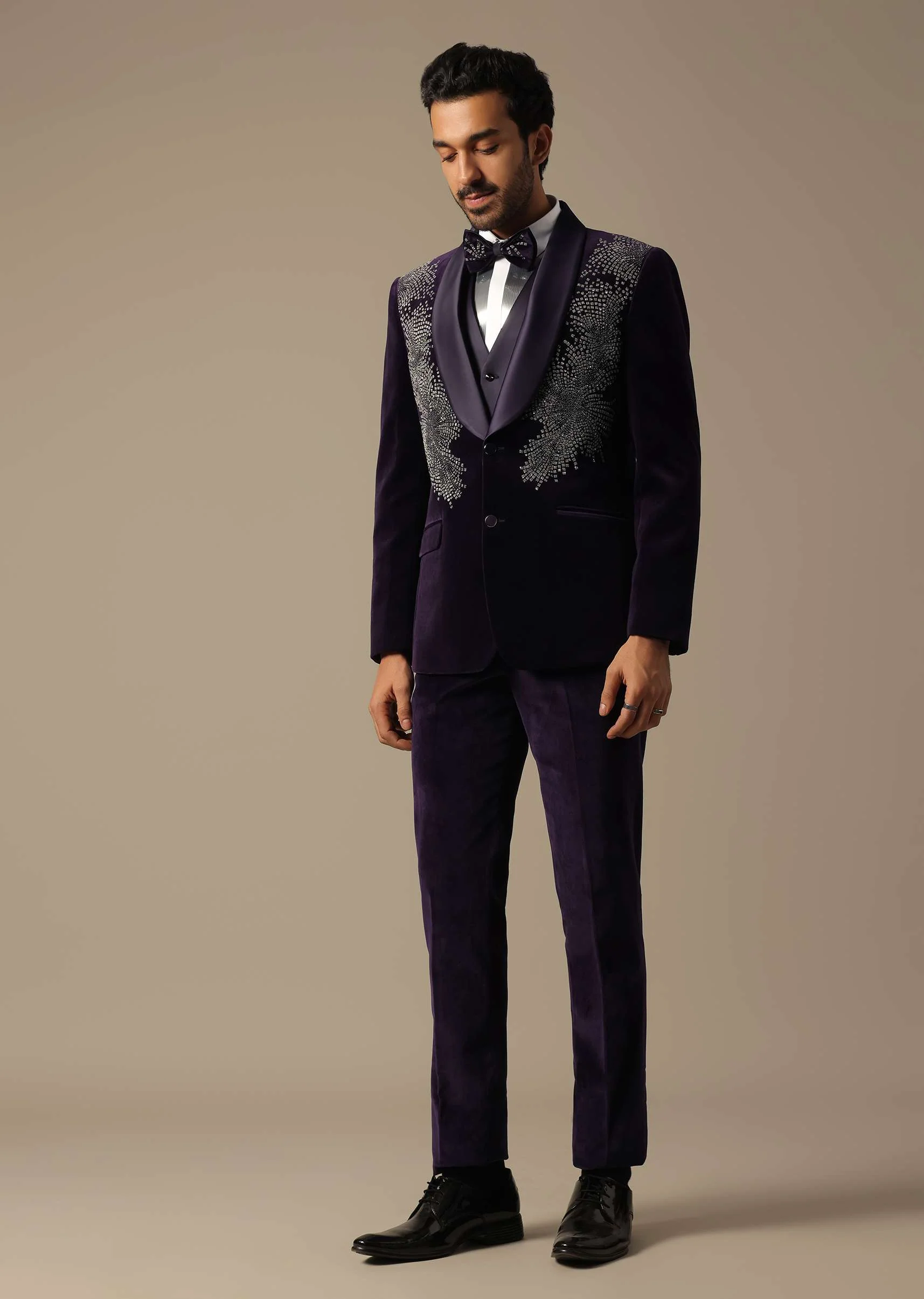 Purple Velvet Tuxedo For Grooms - Image 4