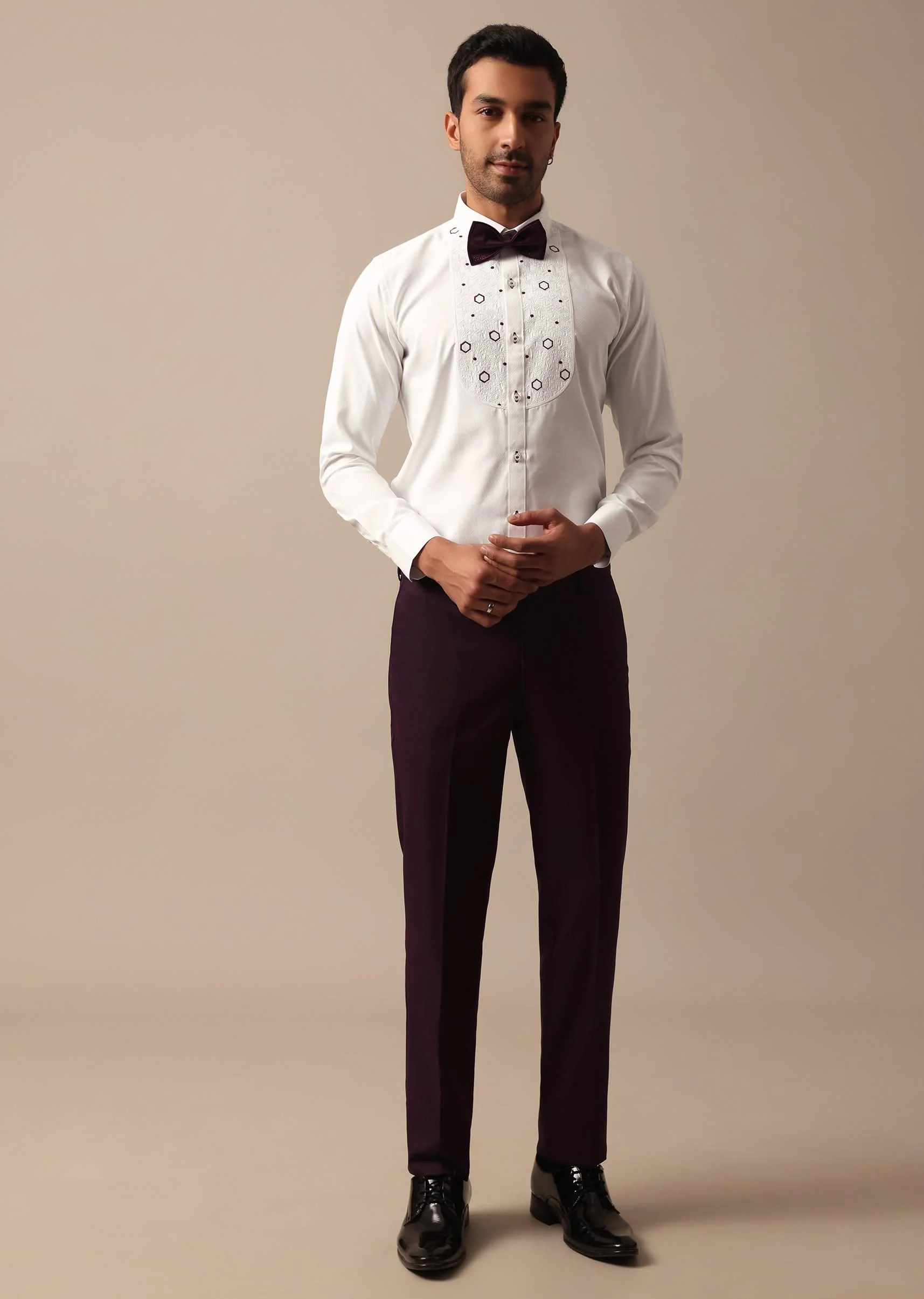Purple Wine Coloured Tuxedo With Intricate All Over Embroidery - Image 7