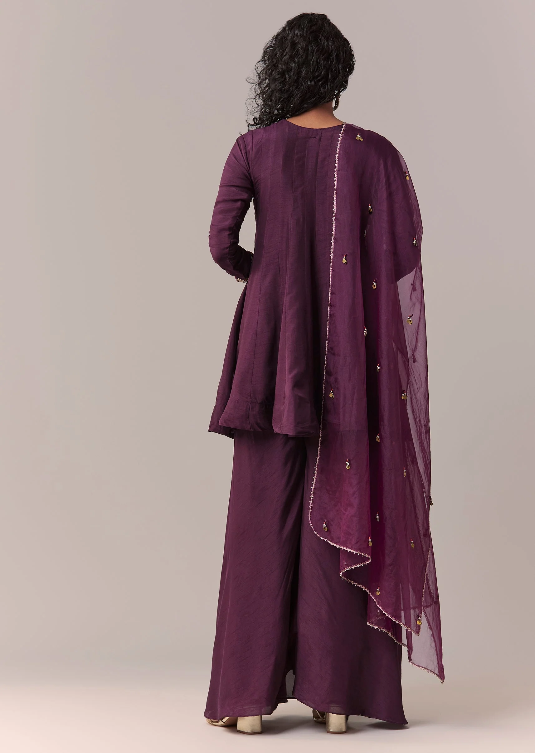 Purple Zardosi & Thread Palazzo Set With Dupatta - Image 5