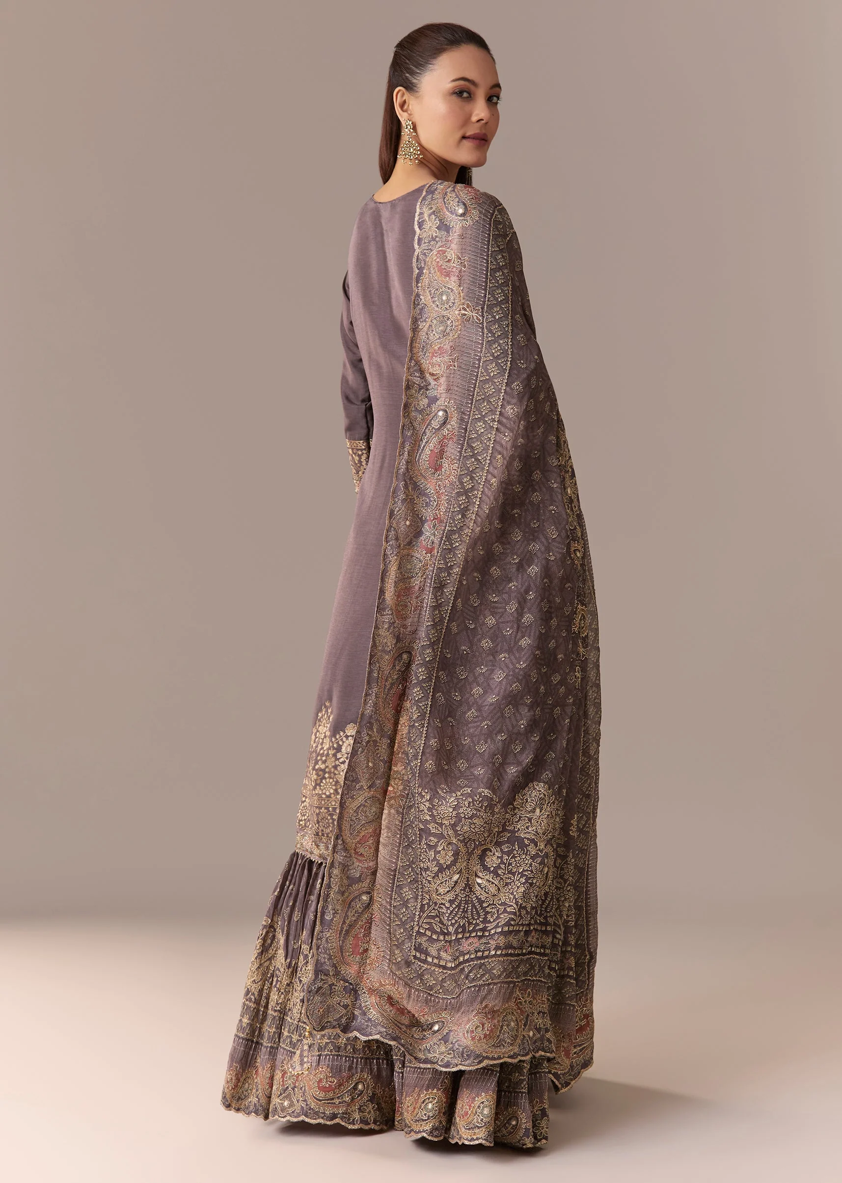 Purple Zari Butti Printed Anarkali With Dupatta - Image 5