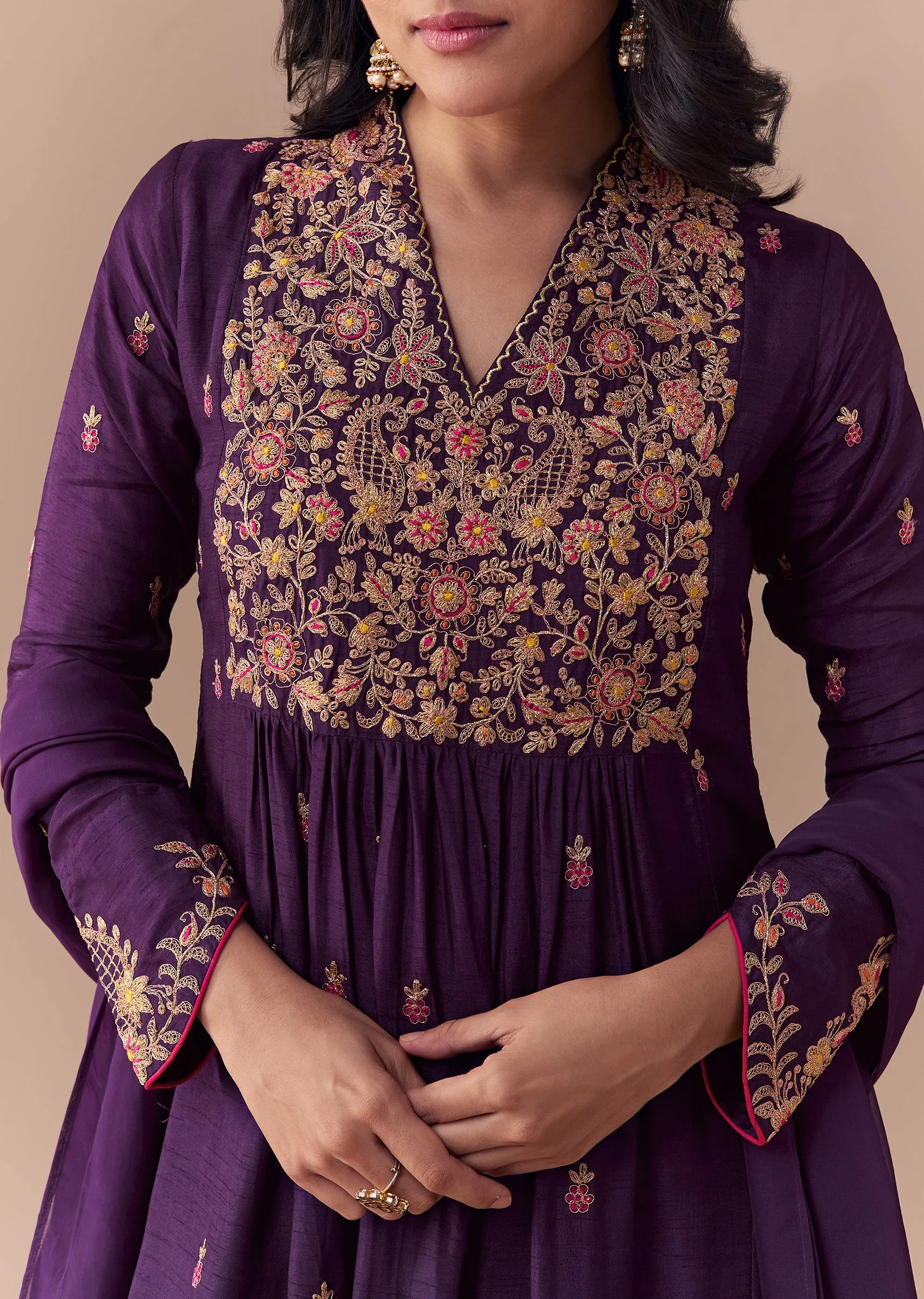 Purple Zari Embellished Anarkali Set - Image 2