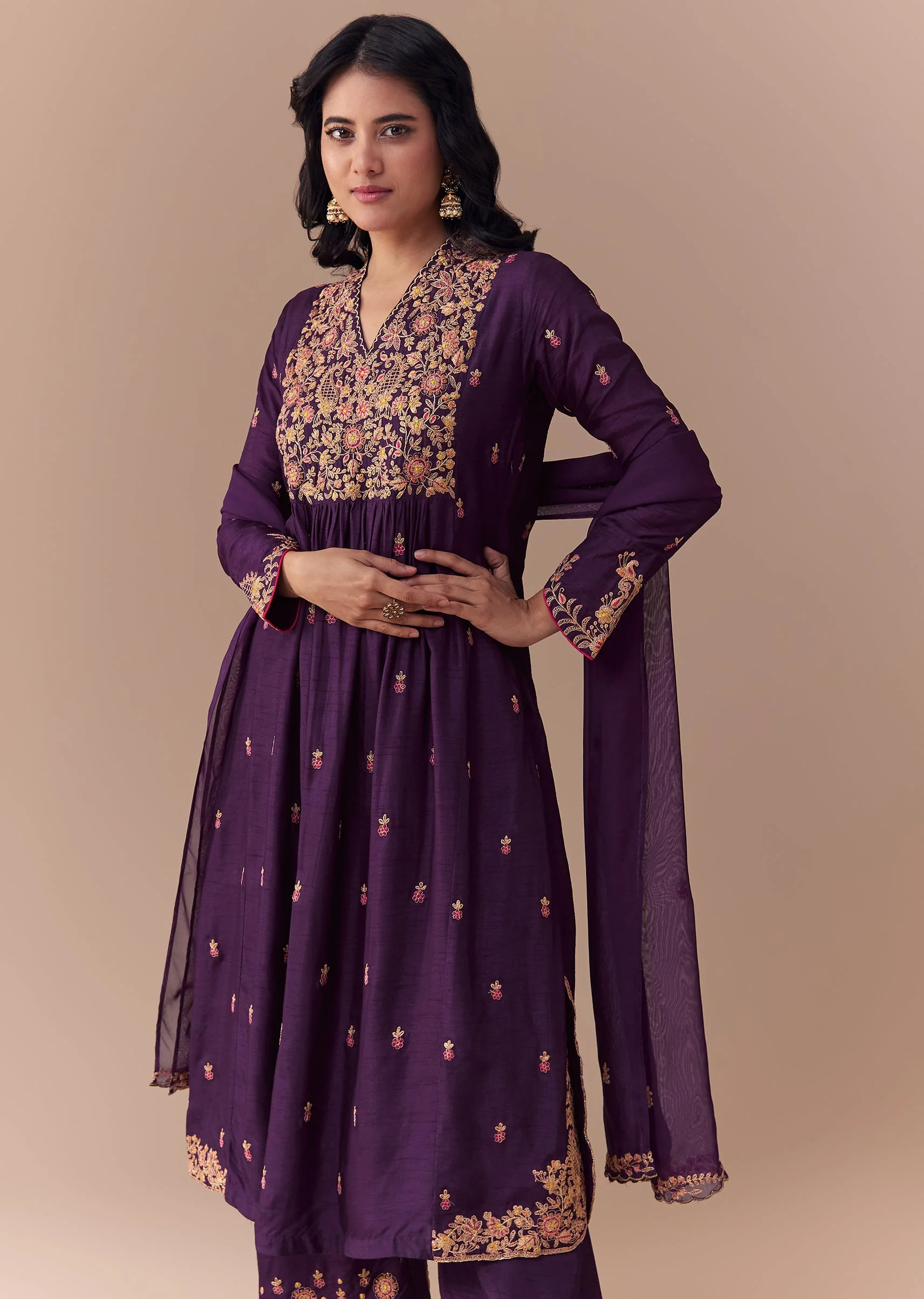 Purple Zari Embellished Anarkali Set - Image 4