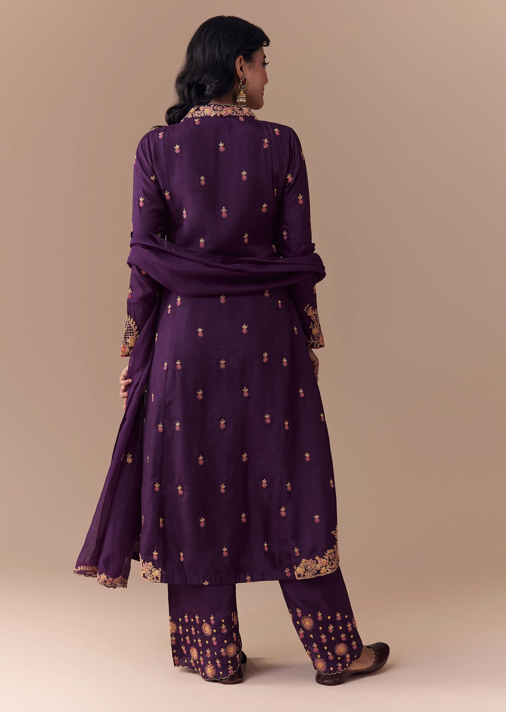 Purple Zari Embellished Anarkali Set - Image 5