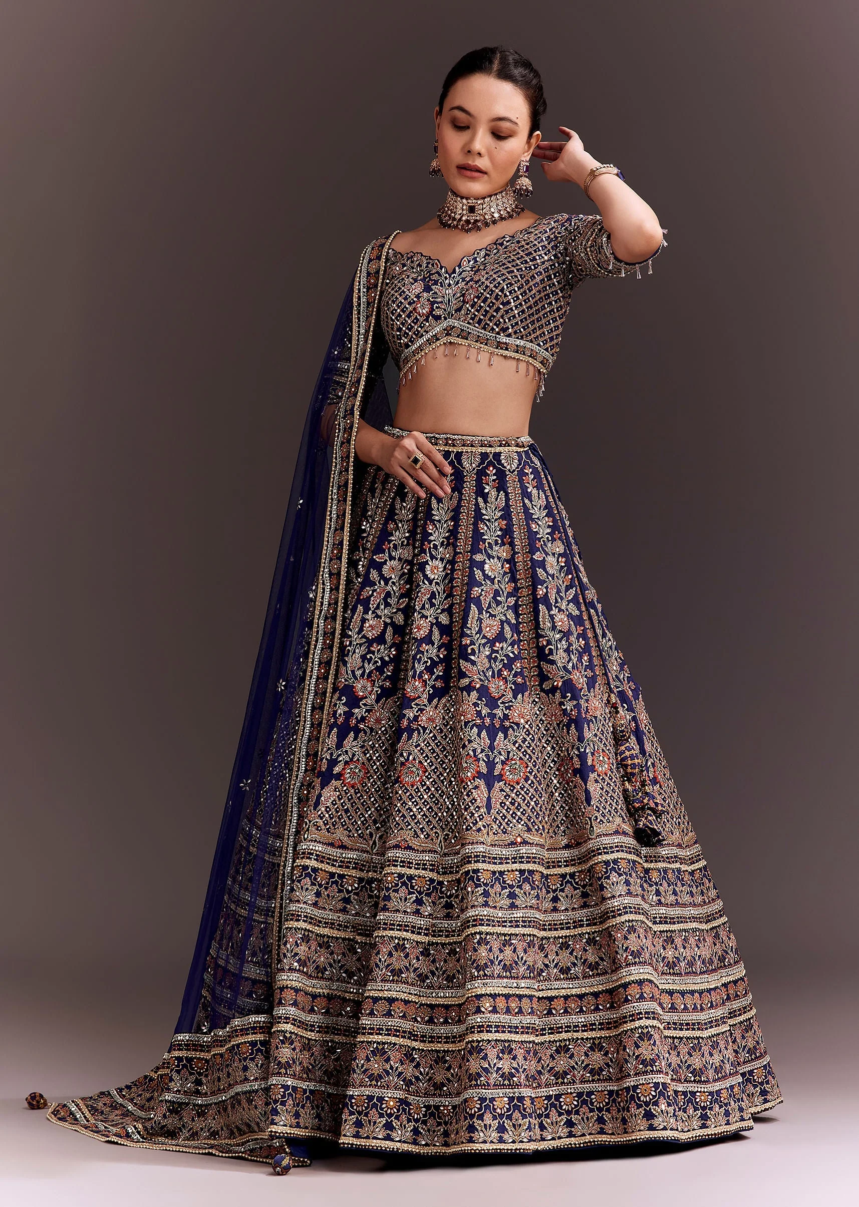 Purple Zari Embroidered Lehenga Set