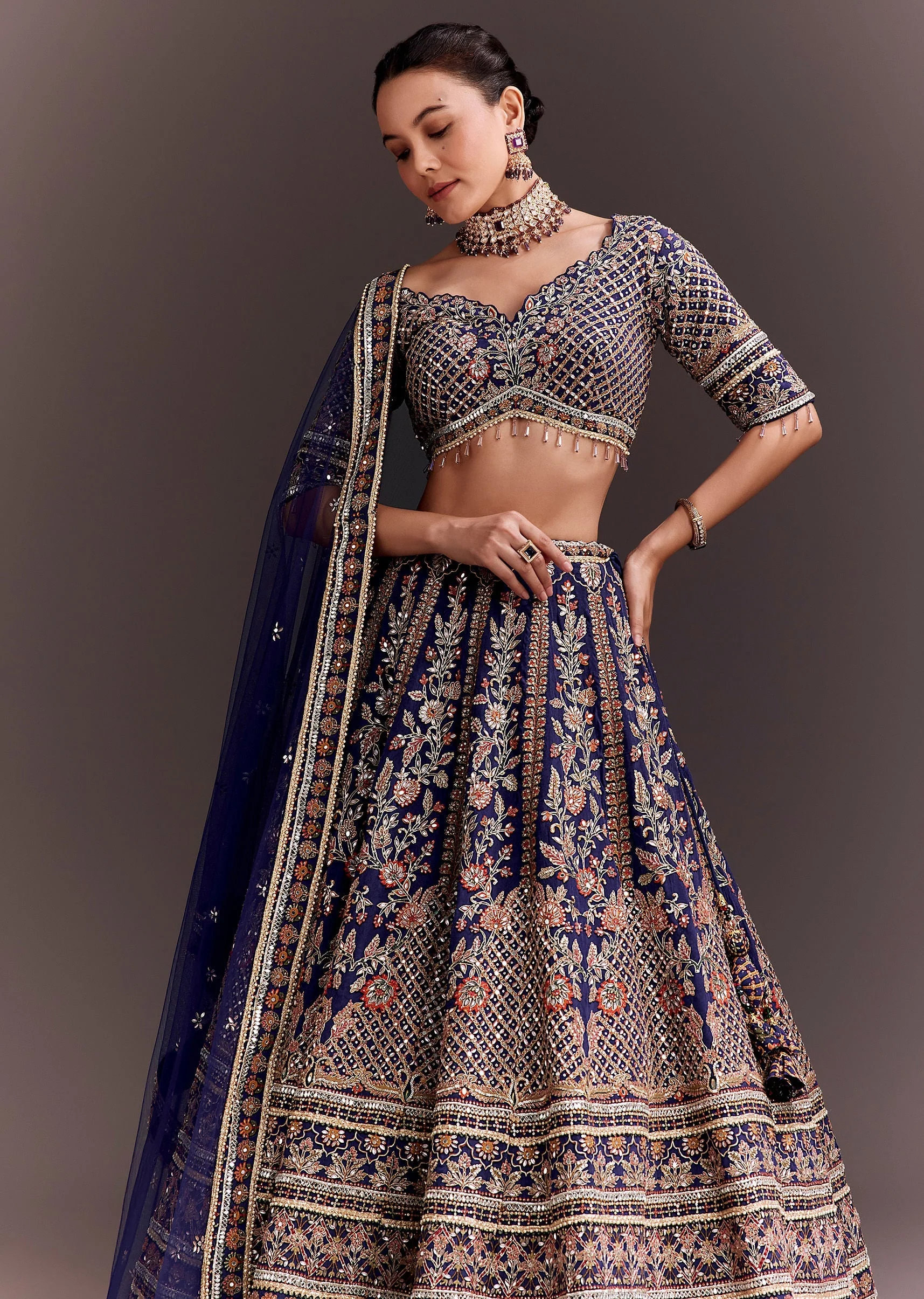 Purple Zari Embroidered Lehenga Set - Image 4