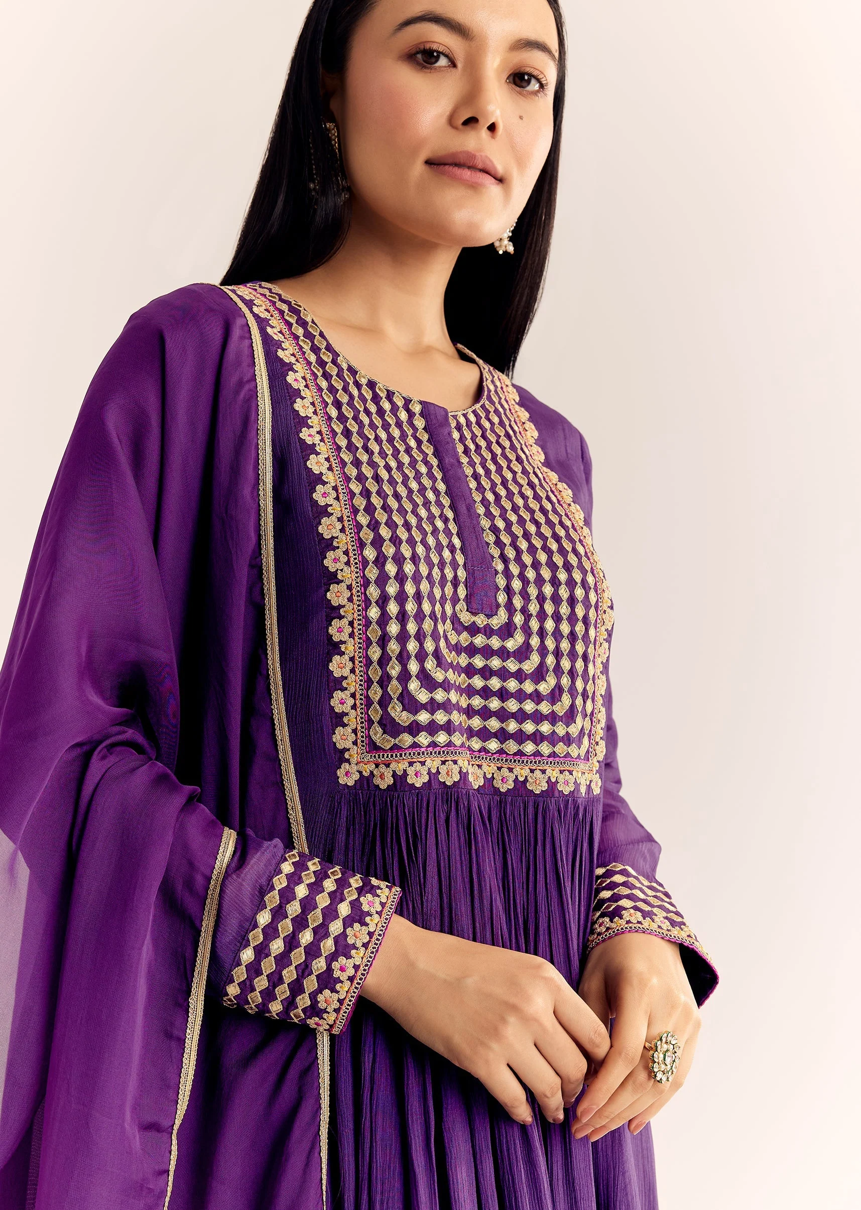 Purple Zari Neckline Chinon Anarkali Suit With Organza Dupatta - Image 2