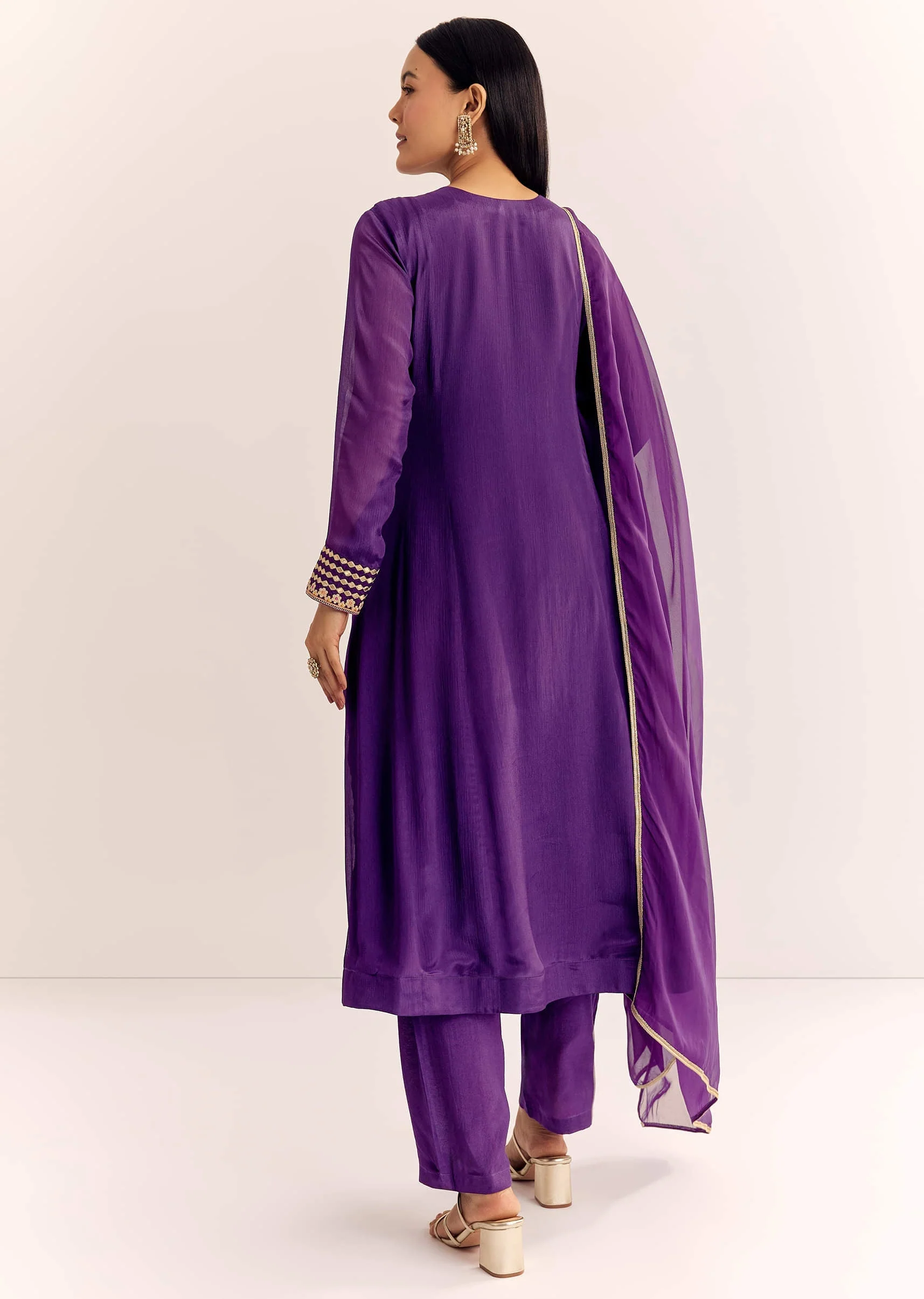 Purple Zari Neckline Chinon Anarkali Suit With Organza Dupatta - Image 5