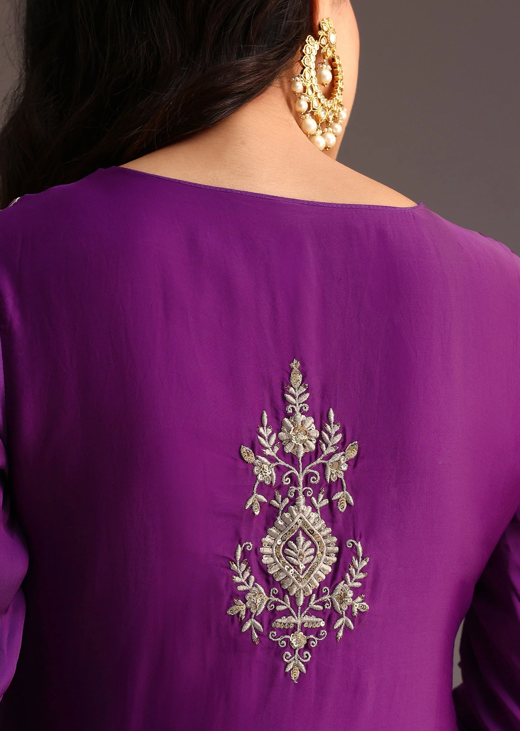 Purple Zari Work Palazzo Suit With Organza Dupatta - Image 5