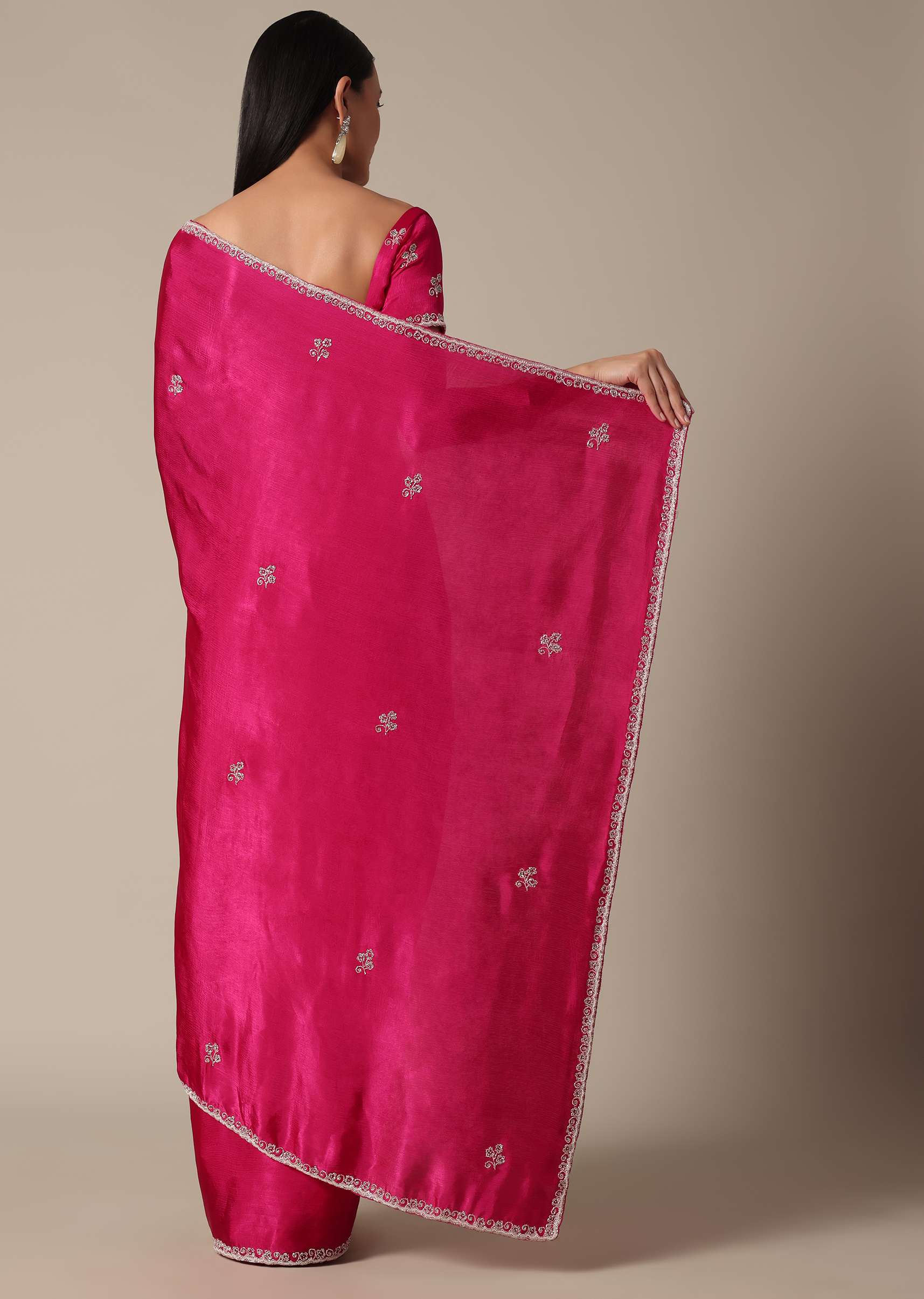 Radiant Pink Saree With Stone Embellishments All Over - Image 4