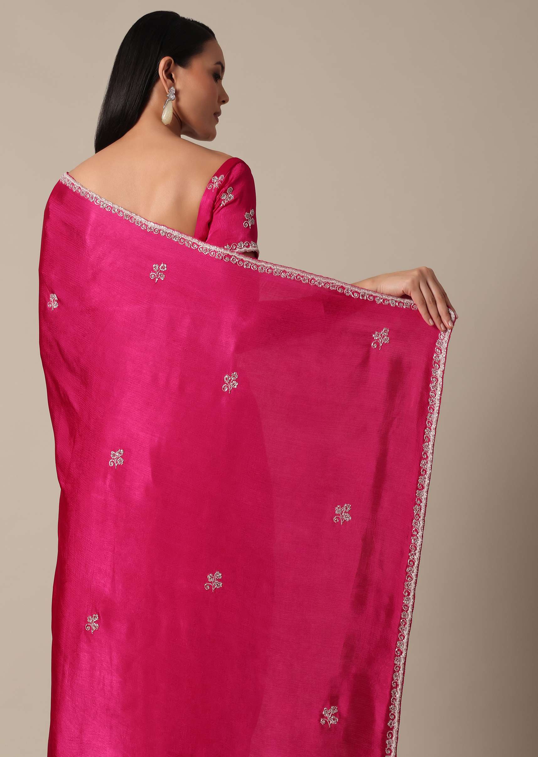 Radiant Pink Saree With Stone Embellishments All Over - Image 6