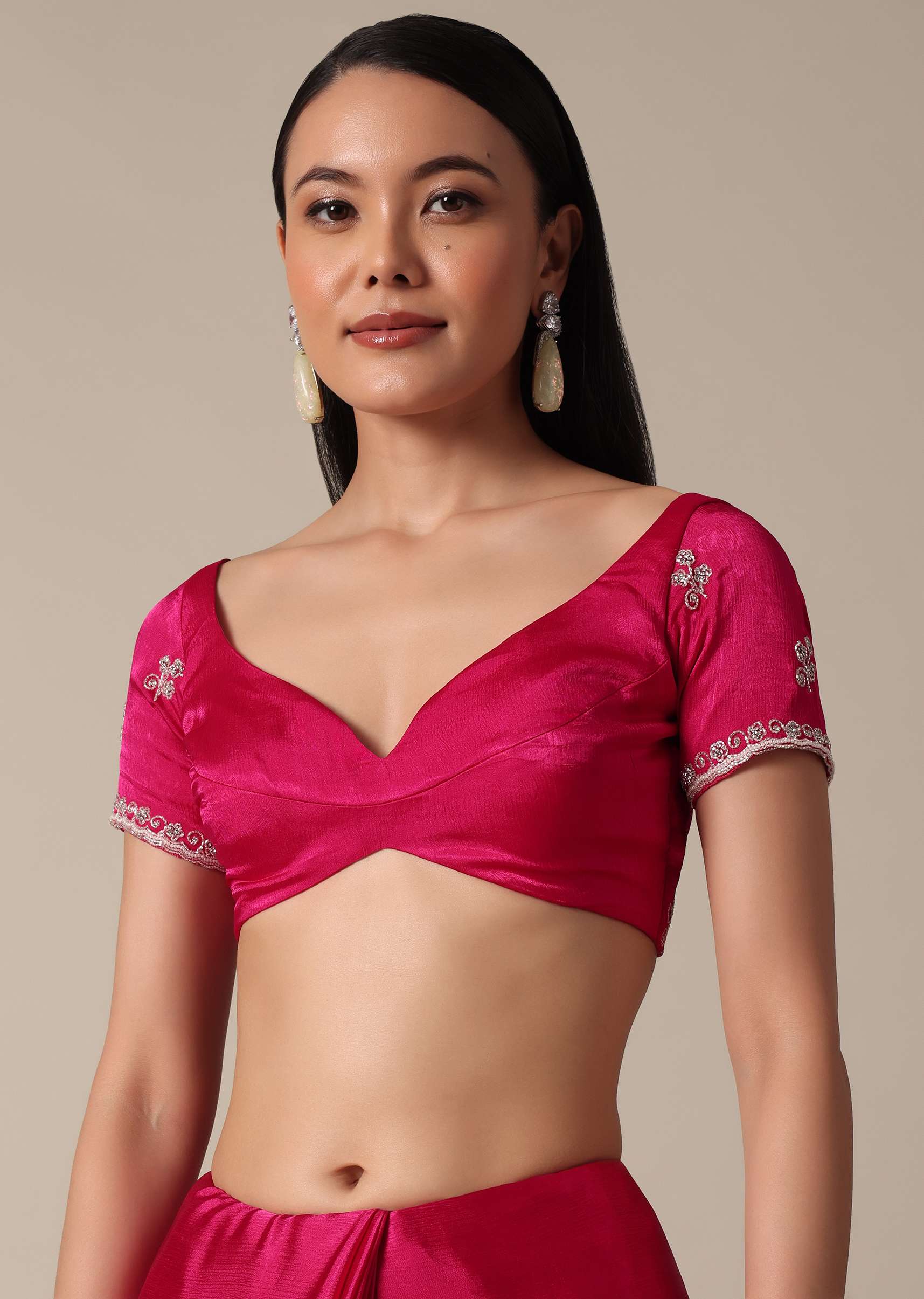 Radiant Pink Saree With Stone Embellishments All Over - Image 7