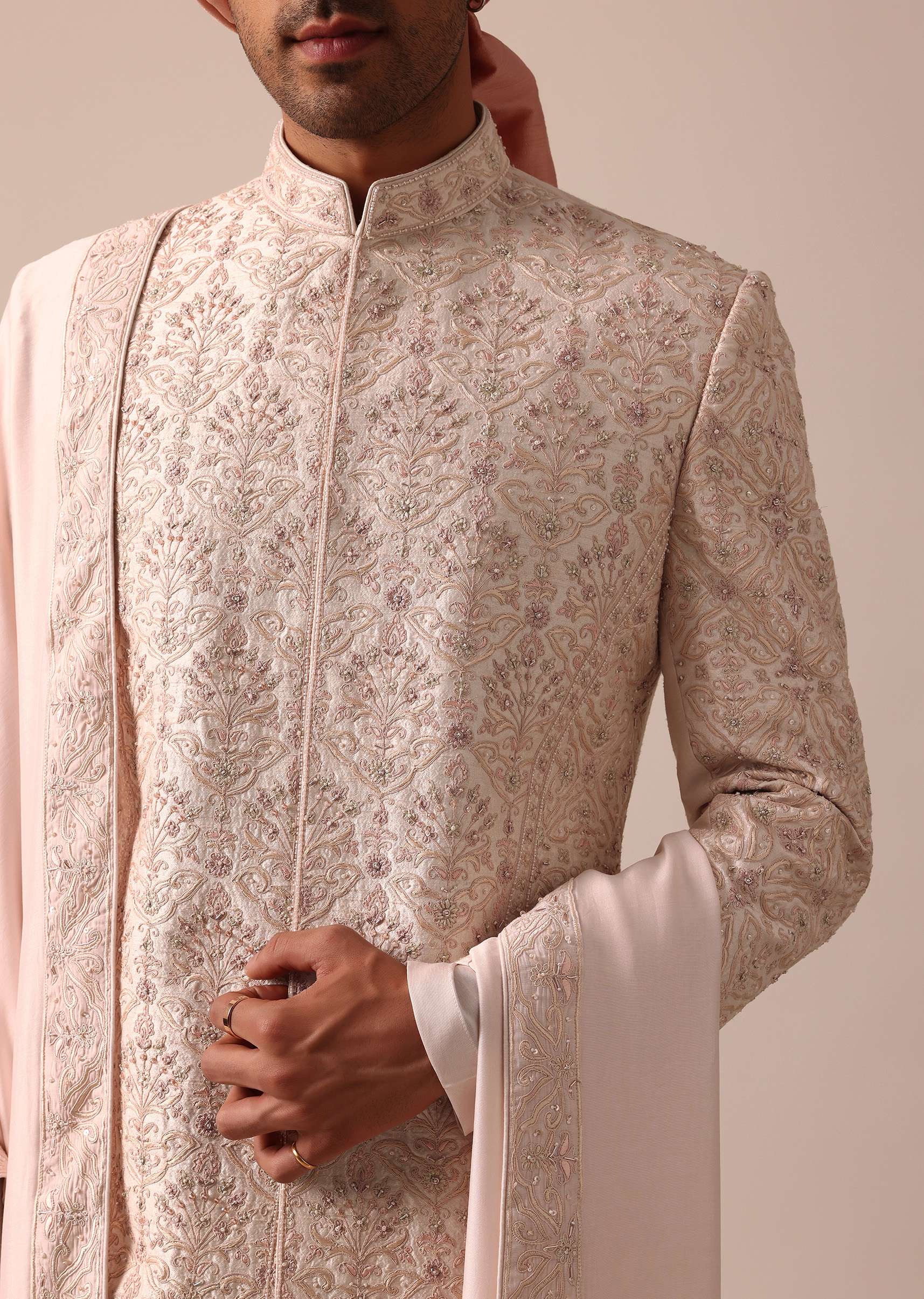 Radiant Pink Sherwani With Heavy Embroidery Work - Image 2