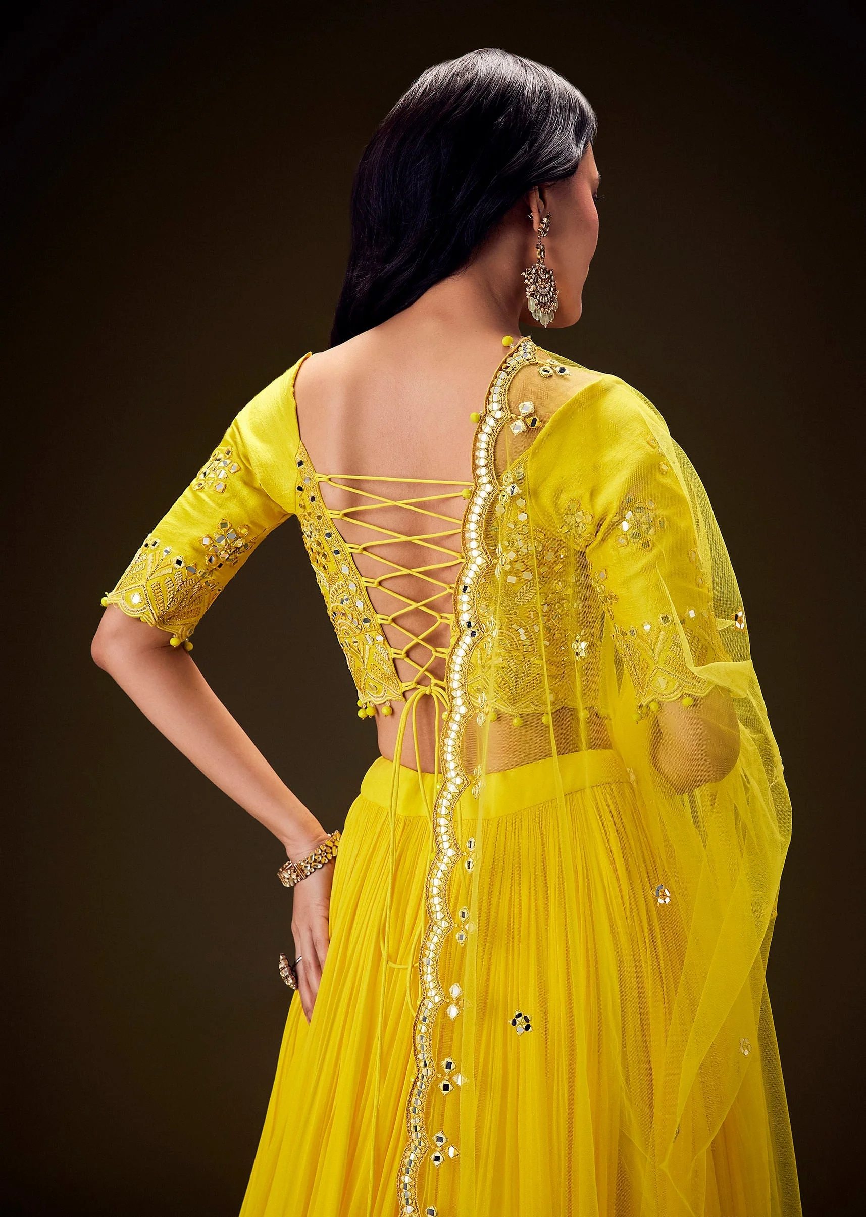 Radiant Yellow Georgette Lehenga With Mirror Work Blouse And Dupatta - Image 4