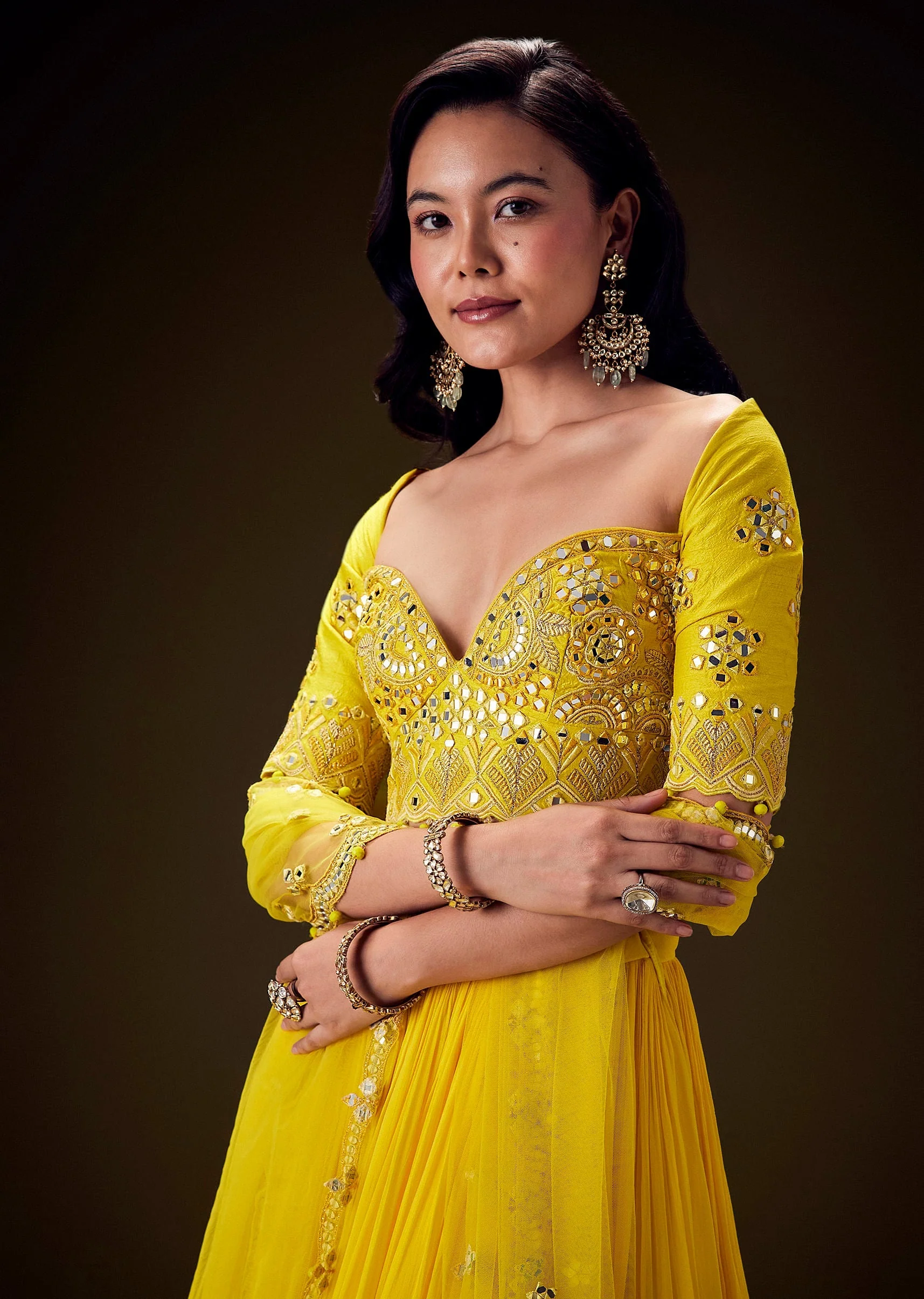 Radiant Yellow Georgette Lehenga With Mirror Work Blouse And Dupatta - Image 5