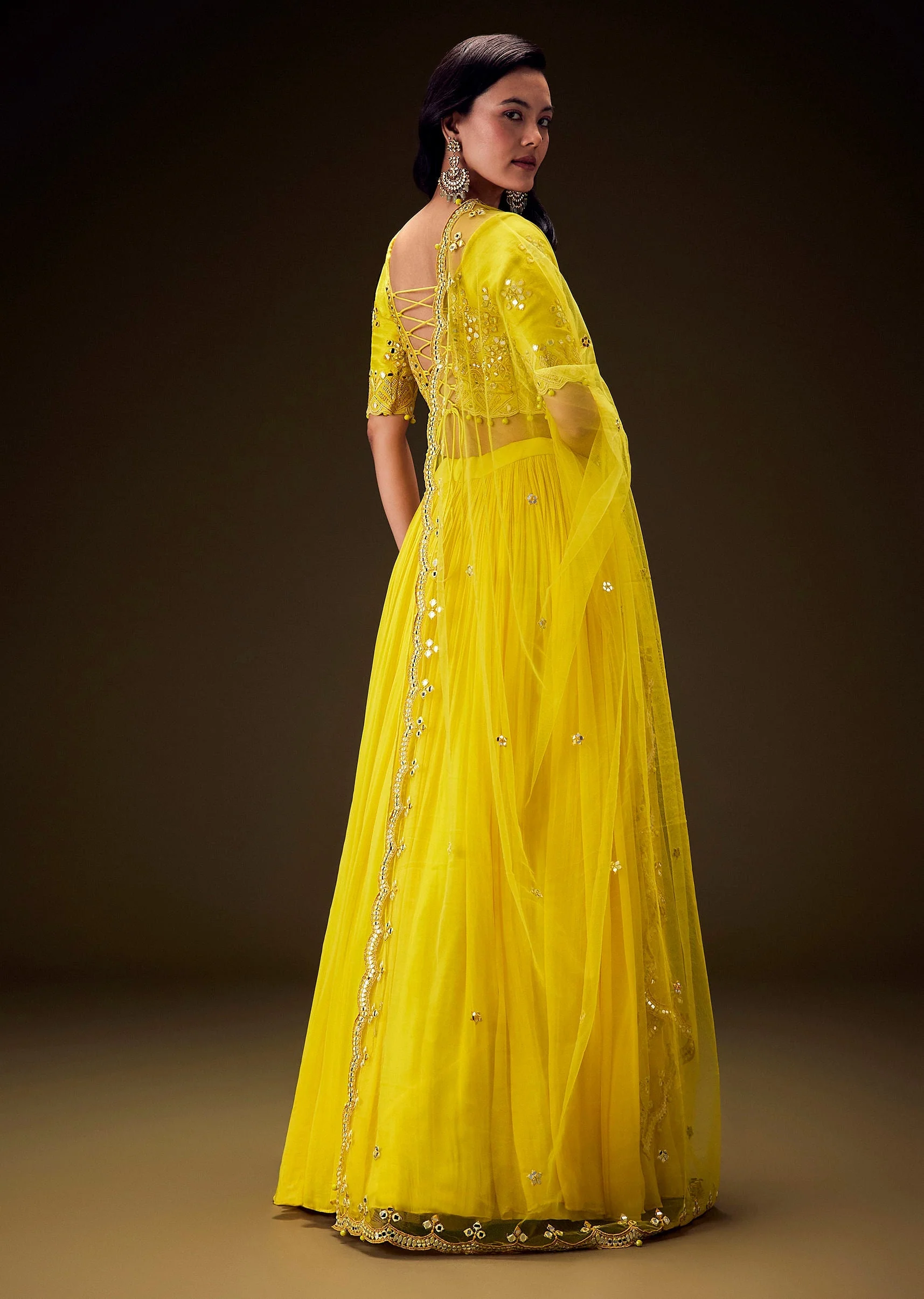 Radiant Yellow Georgette Lehenga With Mirror Work Blouse And Dupatta - Image 6
