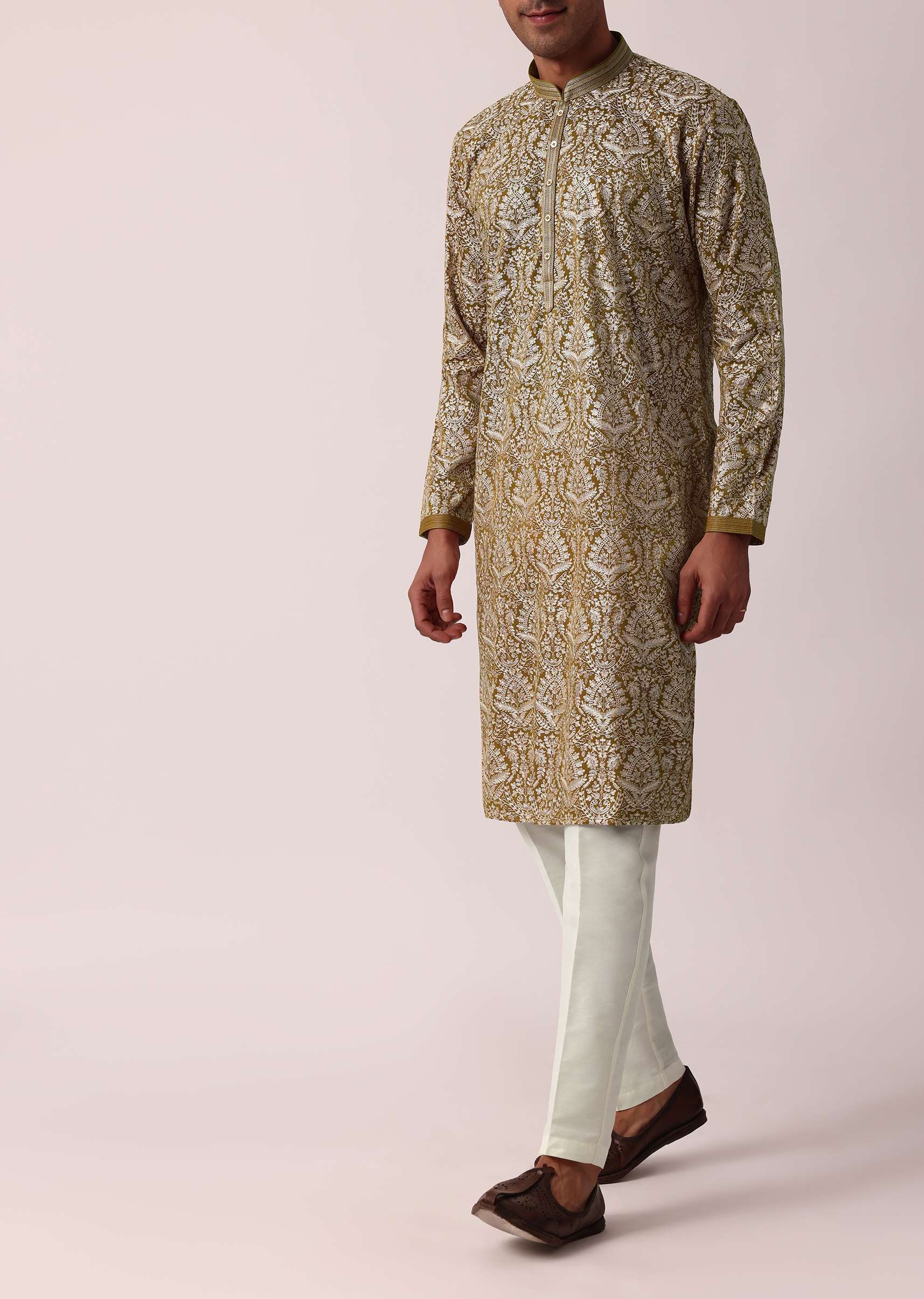 Radiant Yellow Silk Kurta Set For Men - Image 3