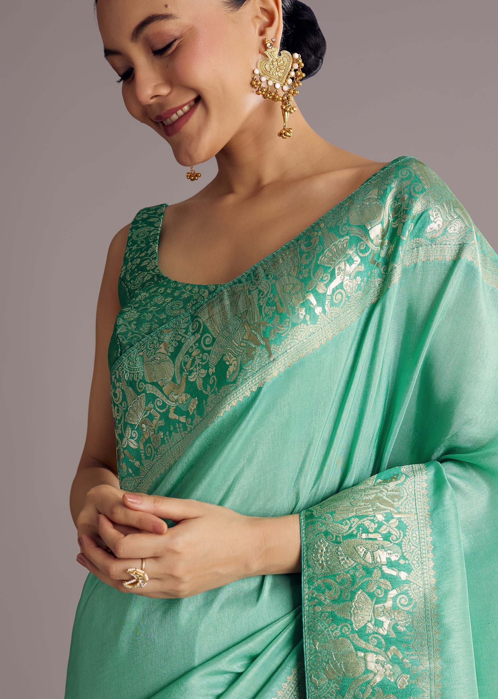 Rama Green Dola Silk Saree - Image 3