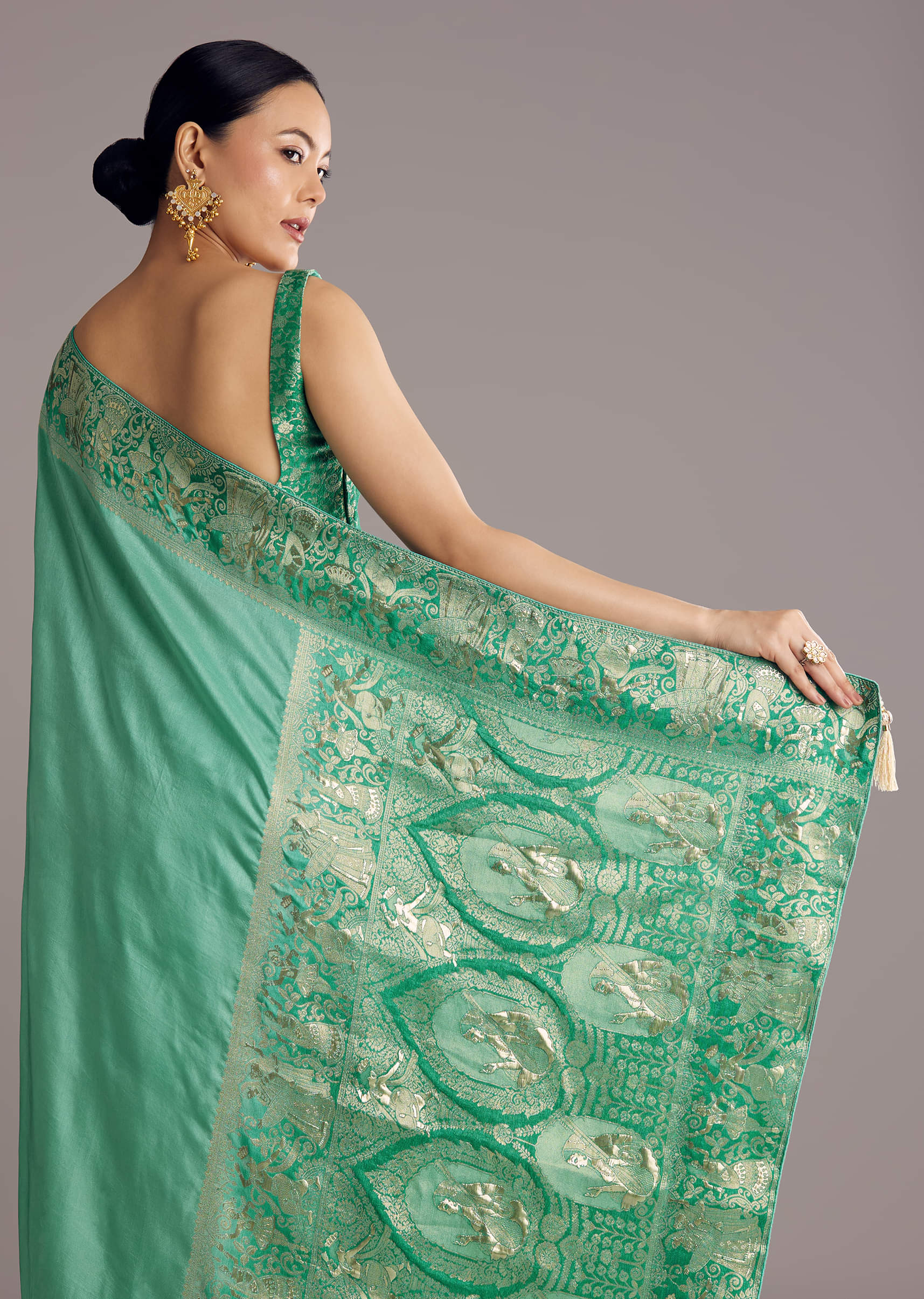 Rama Green Dola Silk Saree - Image 4
