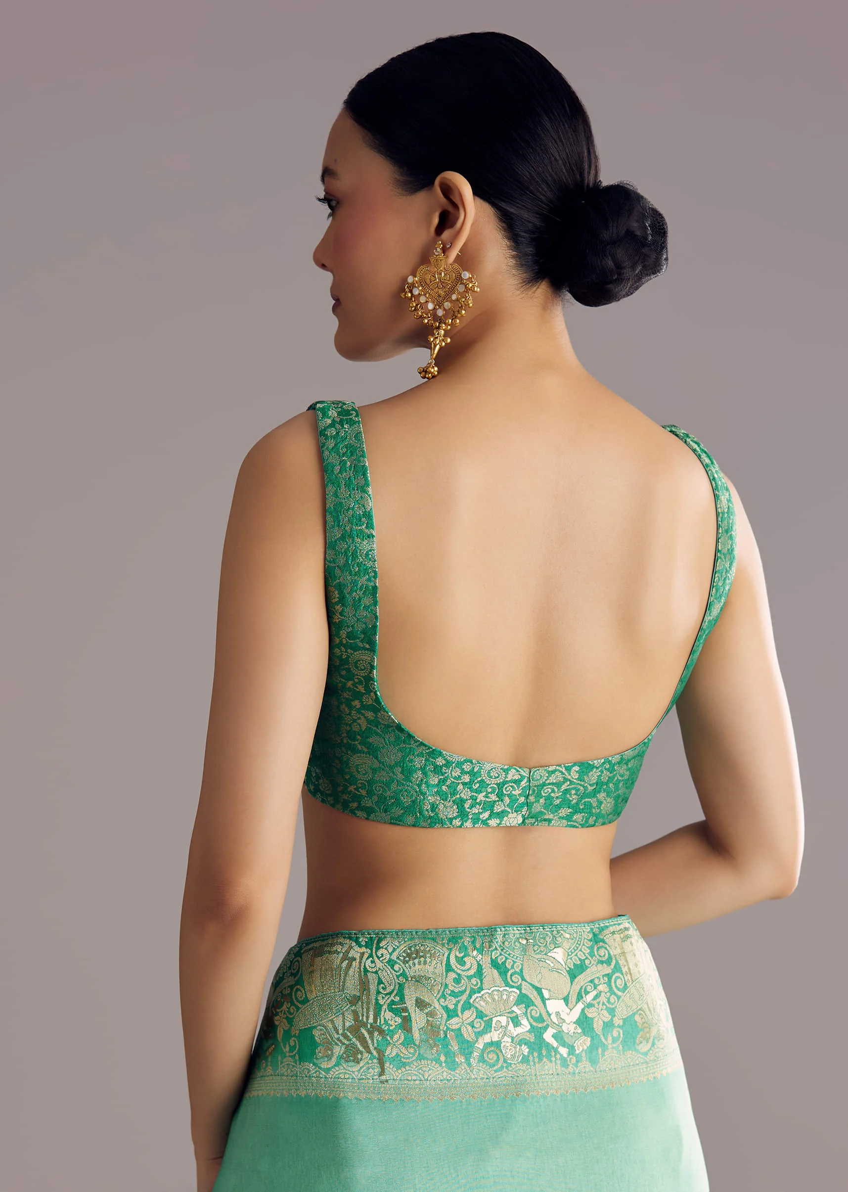 Rama Green Dola Silk Saree - Image 8