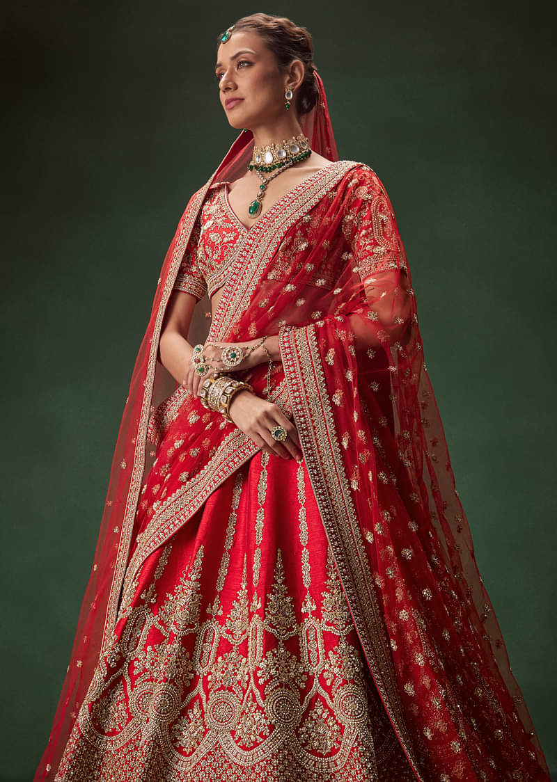 Rani Bridal Lehenga With Zardozi And Thread Embroidery - Image 5